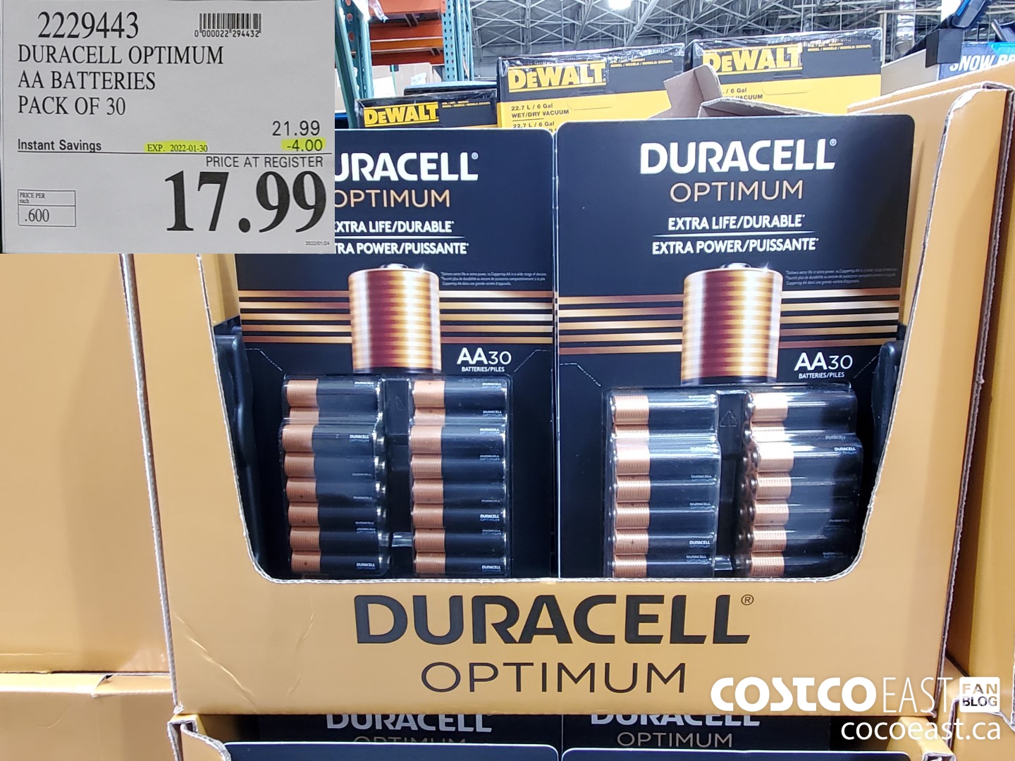 2779443 DURACELL OPTIMUM AA BATTERIES PACK OF 30 ($4.00 INSTANT SAVINGS EXPIRES ON 2022-01-30) $17.99