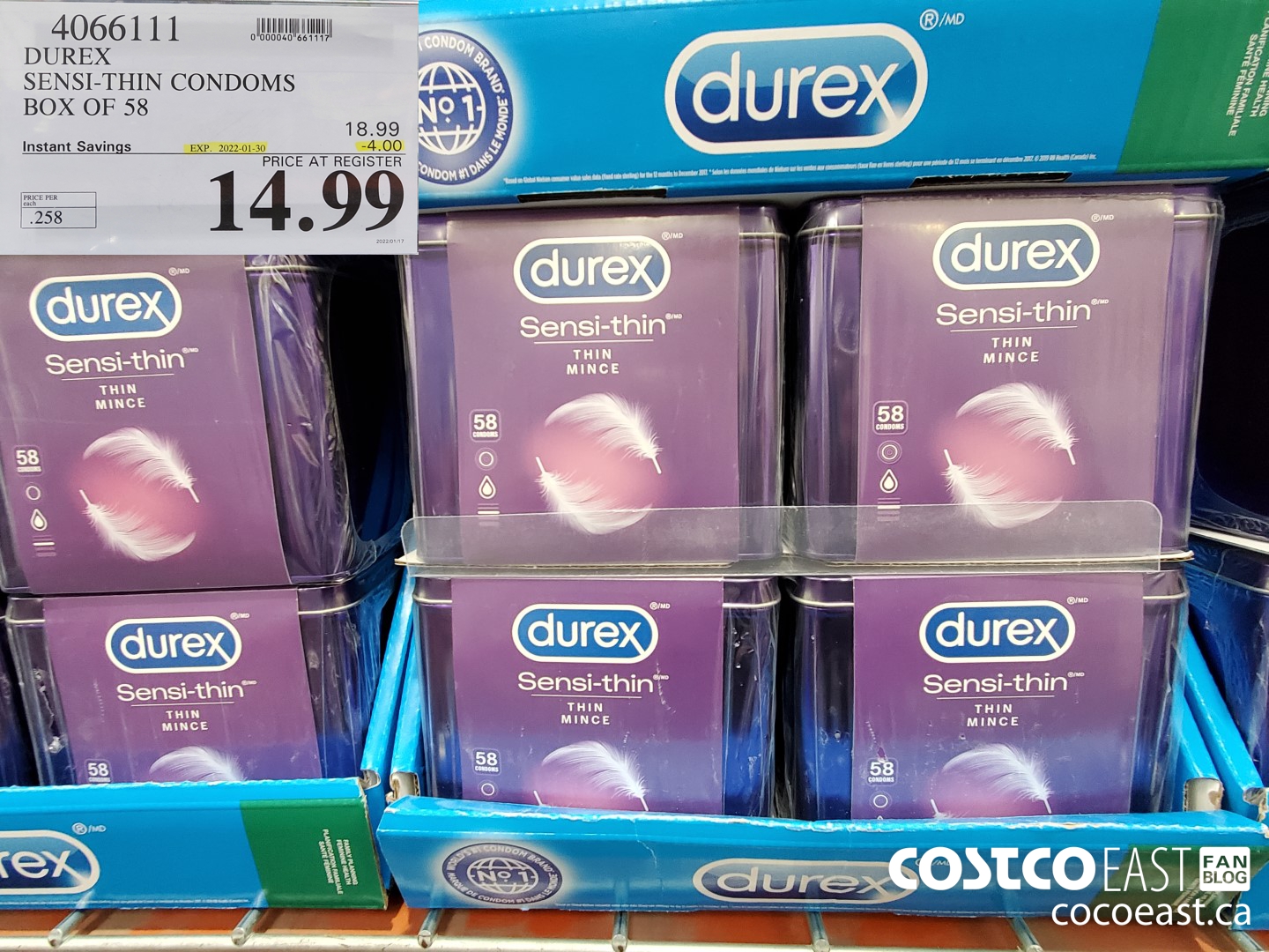 4066111 DUREX SENSI-THIN CONDOMS BOX OF 58 ($4.00 INSTANT SAVINGS EXPIRES ON 2022-01-30) $14.99