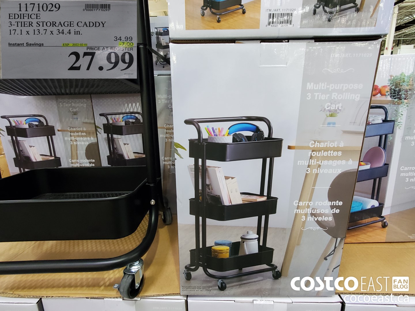 1171029 EDIFICE 3-TIER STORAGE CADDY 17.1 x 13.7 x 34.4 in. ($7.00 INSTANT SAVINGS EXPIRES ON 2022-02-01) $27.99