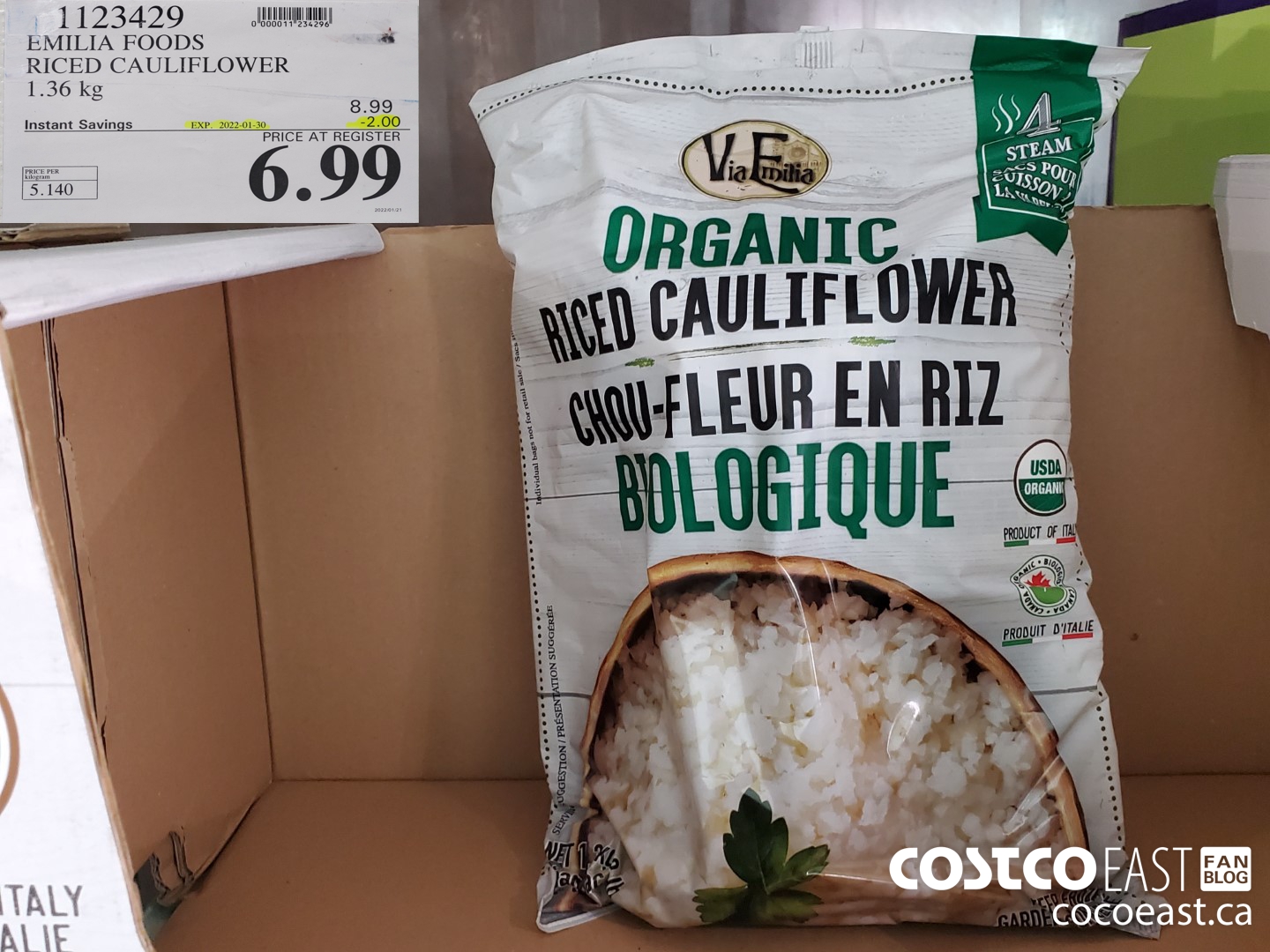 1123429 EMILIA FOODS RICED CAULIFLOWER 1.36 kg ($2.00 INSTANT SAVINGS EXPIRES ON 2022-01-30) $6.99