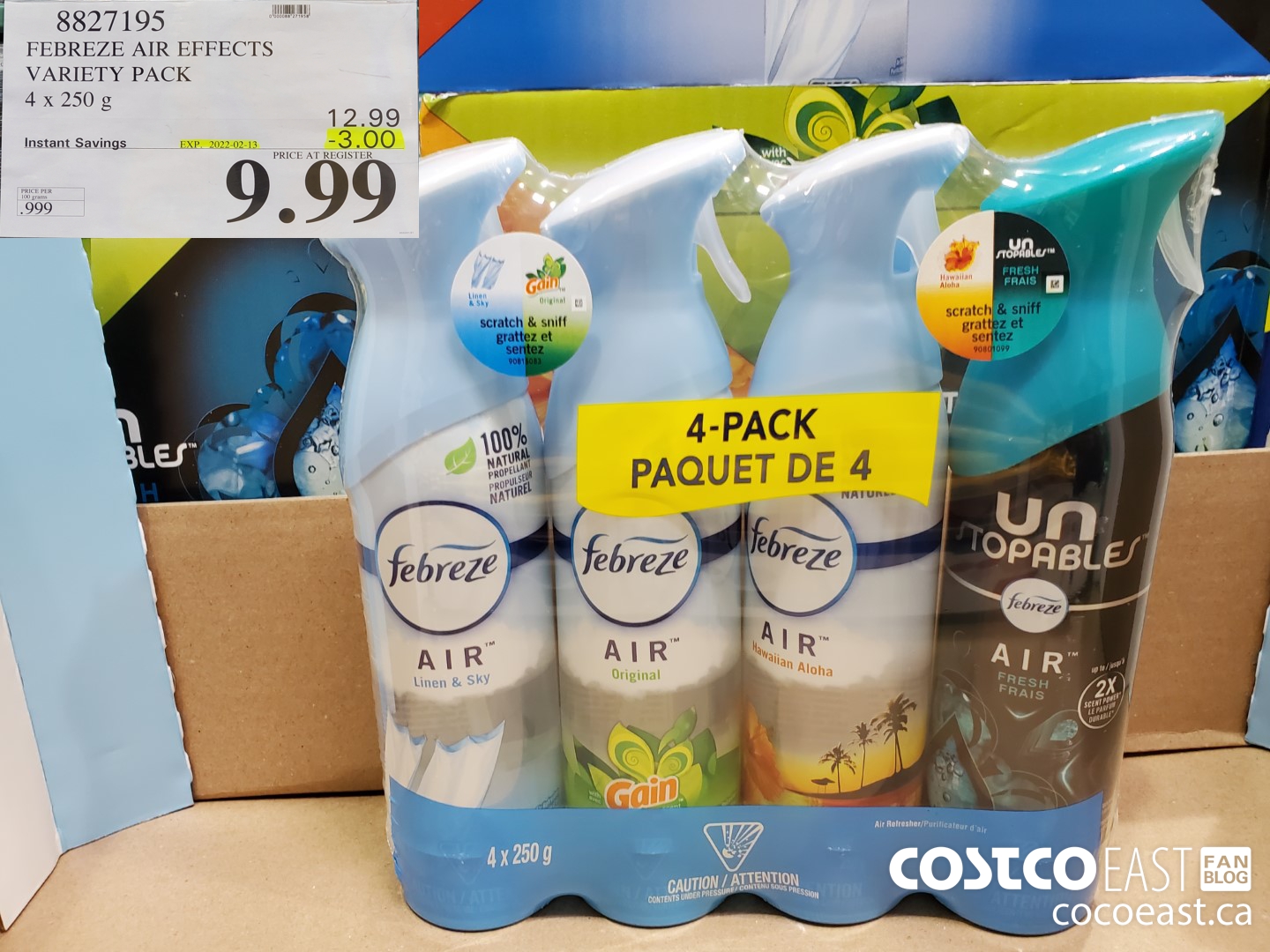 8827195 FEBREZE AIR EFFECTS VARIETY PACK 4 x 250 g ($3.00 INSTANT SAVINGS EXPIRES ON 2022-02-13) $9.99