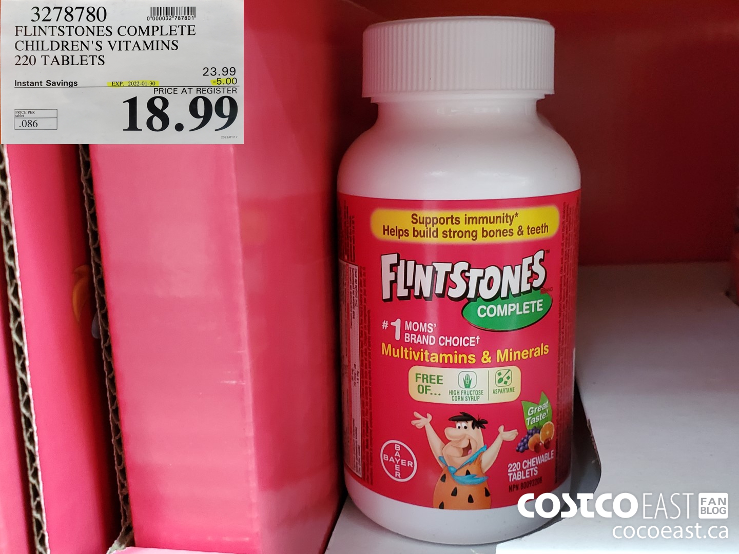 3278780 FLINTSTONES COMPLETE CHILDREN'S VITAMINS 220 TABLETS ($5.00 INSTANT SAVINGS EXPIRES ON 2022-01-30) $18.99
