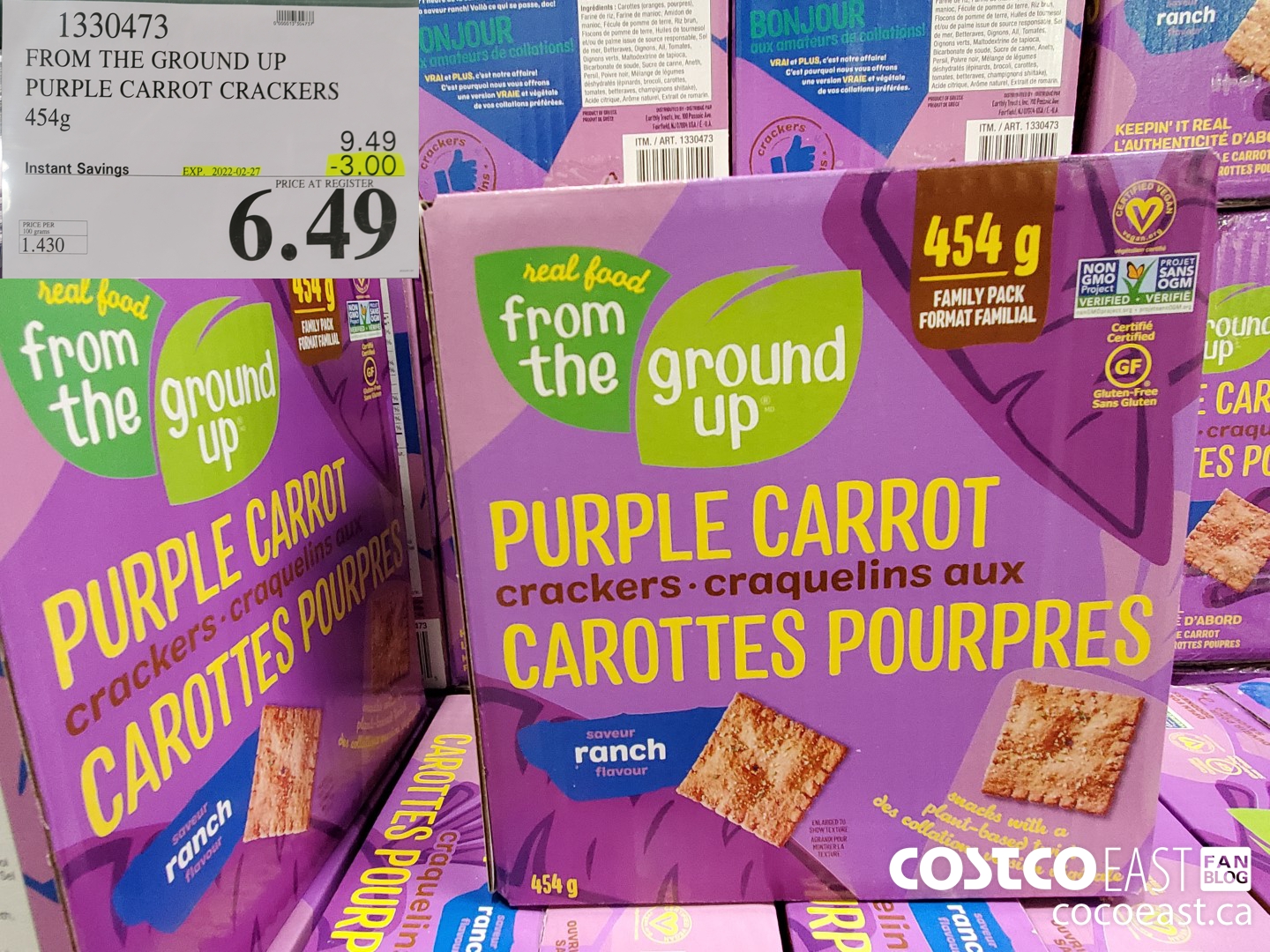 1330473 FROM THE GROUND UP PURPLE CARROT CRACKERS 454G ($3.00 INSTANT SAVINGS EXPIRES ON 2022-02-27) $6.49