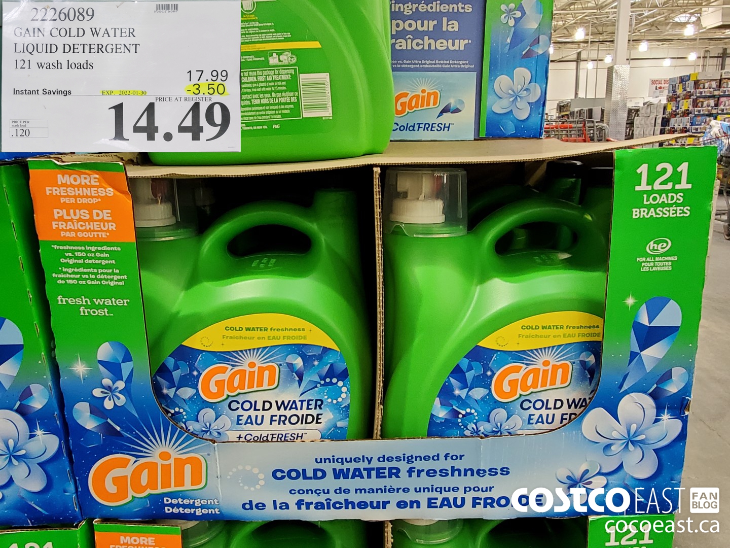 2226089 GAIN COLD WATER LIQUID DETERGENT 121 wash loads ($3.50 INSTANT SAVINGS EXPIRES ON 2022-01-30) $14.49