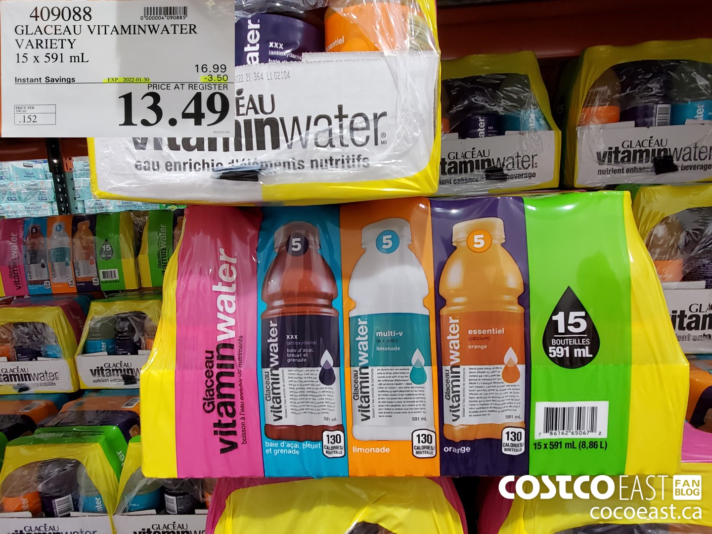 409088 GLACEAU VITAMINWATER VARIETY 15 X 591 ML ($3.50 INSTANT SAVINGS EXPIRES ON 2022-01-30) $13.49
