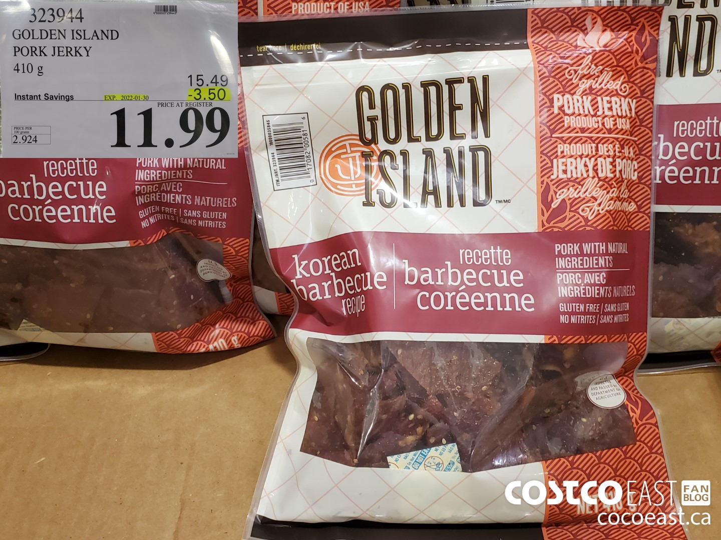 323944 GOLDEN ISLAND PORK JERKY 410 g ($3.50 INSTANT SAVINGS EXPIRES ON 2022-01-30) $11.99