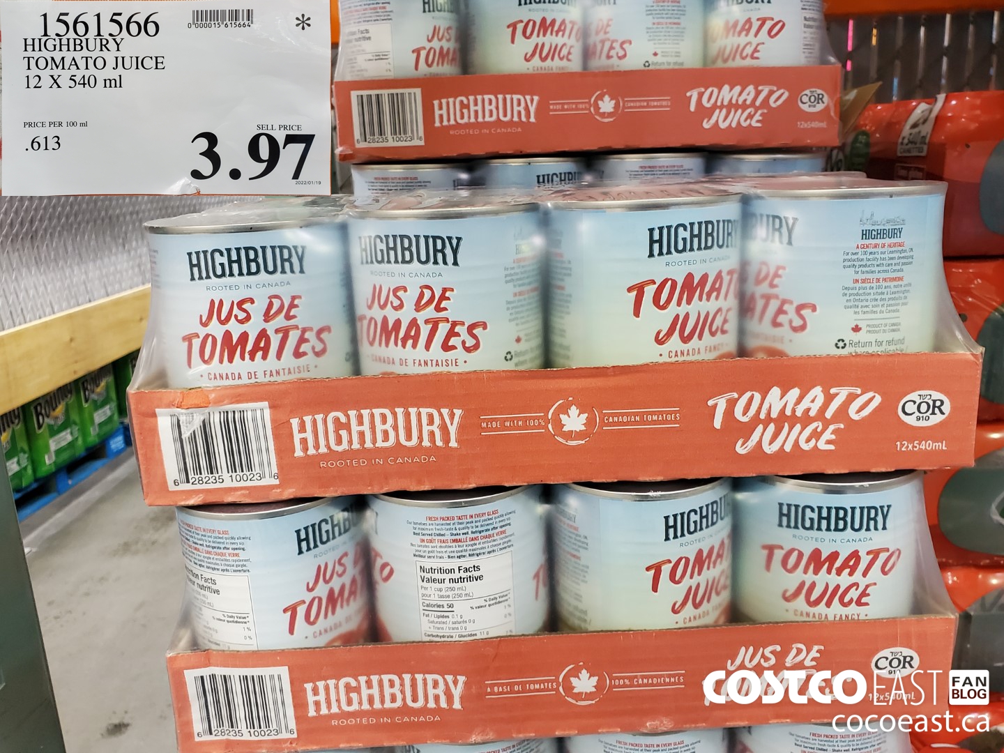 1561566 HIGHBURY TOMATO JUICE 12 X 540 ml $3.97