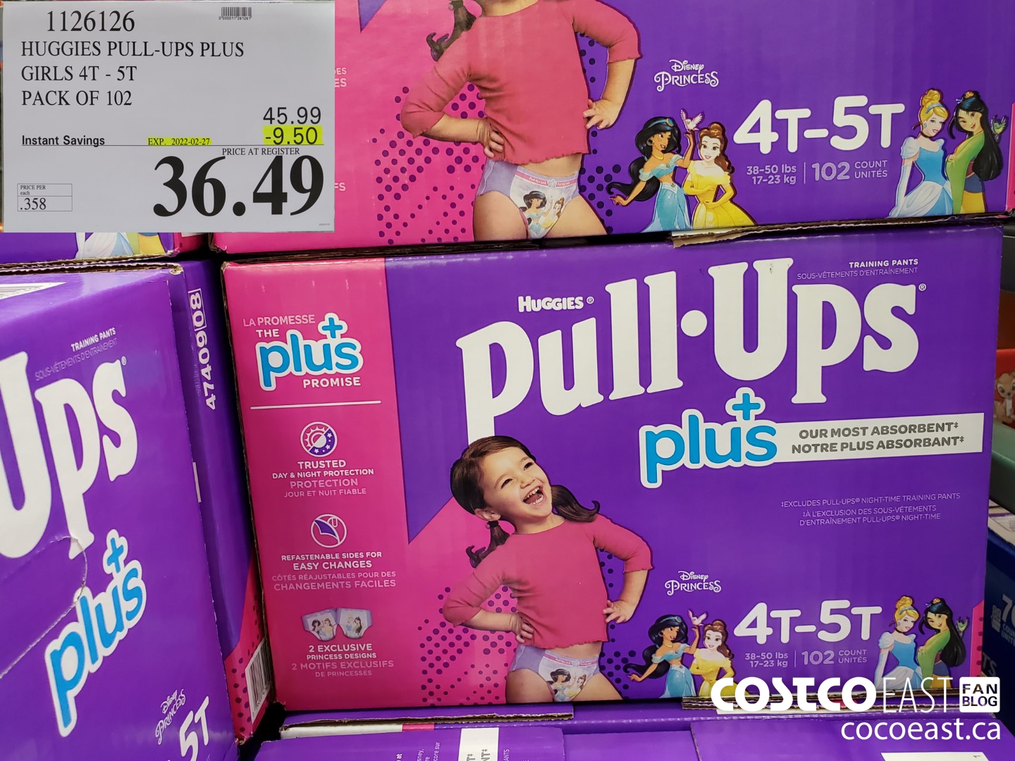 1126126 HUGGIES PULL-UPS PLUS GIRLS 4T - 5T PACK OF 102 ($9.50 INSTANT SAVINGS EXPIRES ON 2022-02-27) $36.49