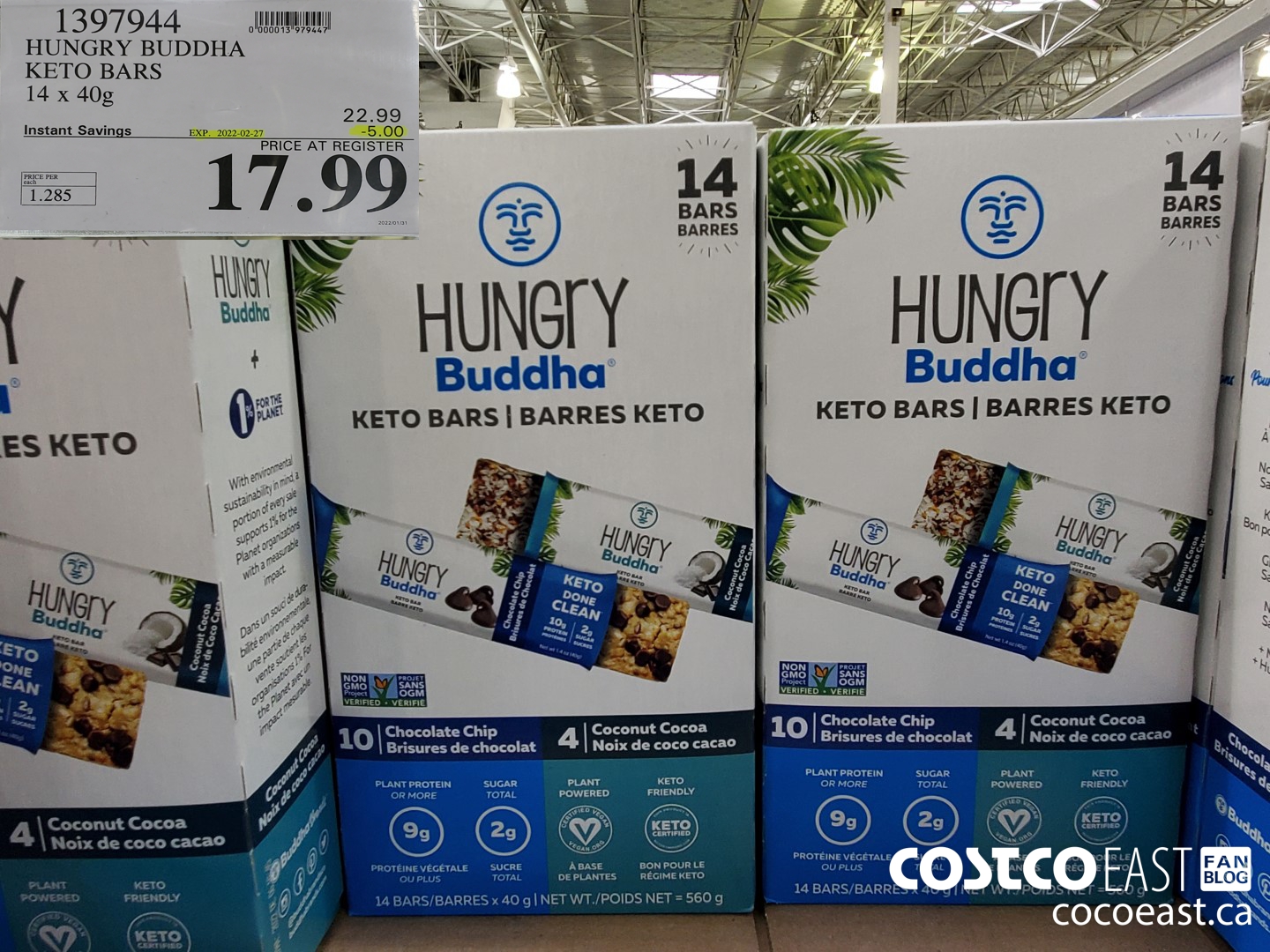 1397944 HUNGRY BUDDHA KETO BARS 14 X 40G ($5.00 INSTANT SAVINGS EXPIRES ON 2022-02-27) $17.99