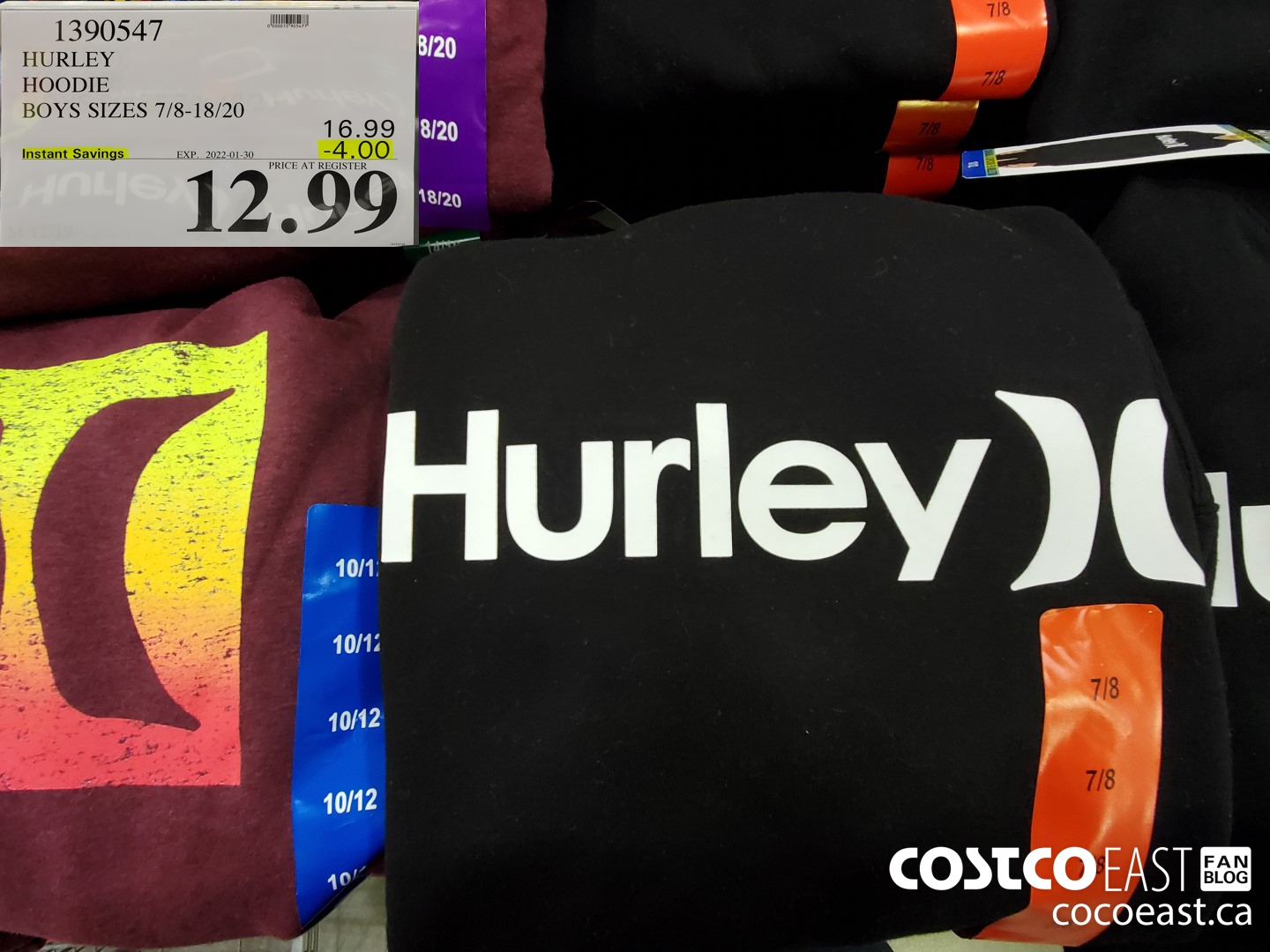 1390547 HURLEY HOODIE BOYS SIZES 7/8-18/20 ($4.00 INSTANT SAVINGS EXPIRES ON 2022-01-30) $12.99