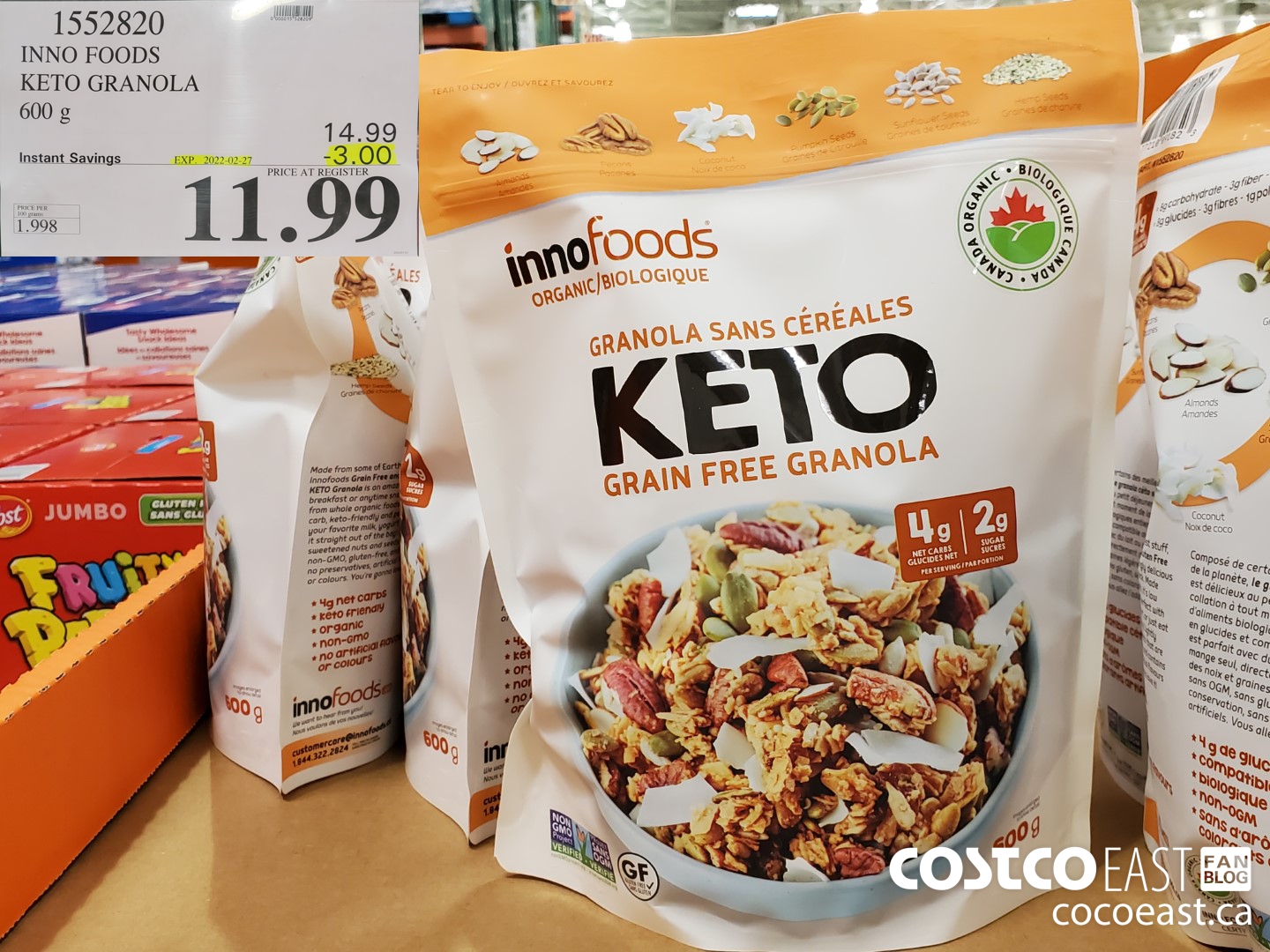 1552820 INNO FOODS KETO GRANOLA 600 G ($3.00 INSTANT SAVINGS EXPIRES ON 2022-02-27) $11.99