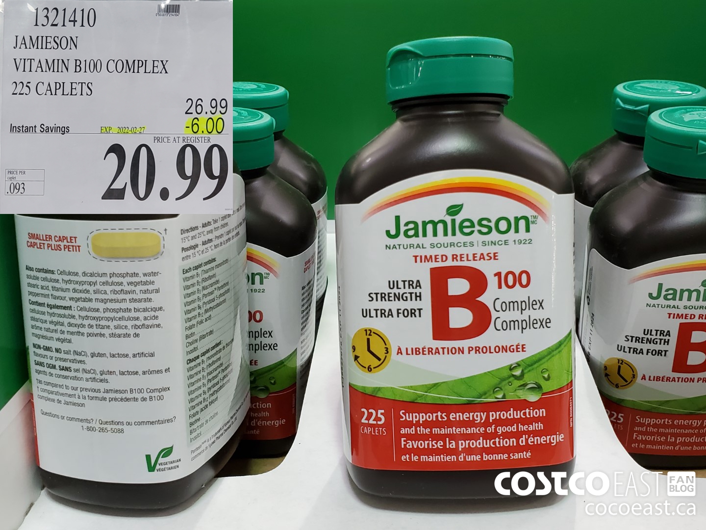 1321410 JAMIESON VITAMIN B100 COMPLEX 225 CAPLETS ($6.00 INSTANT SAVINGS EXPIRES ON 2022-02-27) $20.99