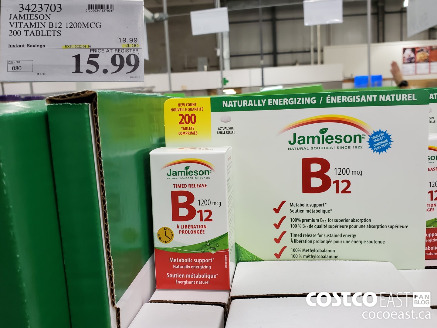 3423703 JAMIESON VITAMIN B12 1200MCG 200 TABLETS  ($4.00 INSTANT SAVINGS EXPIRES ON 2022-01-30) $15.99