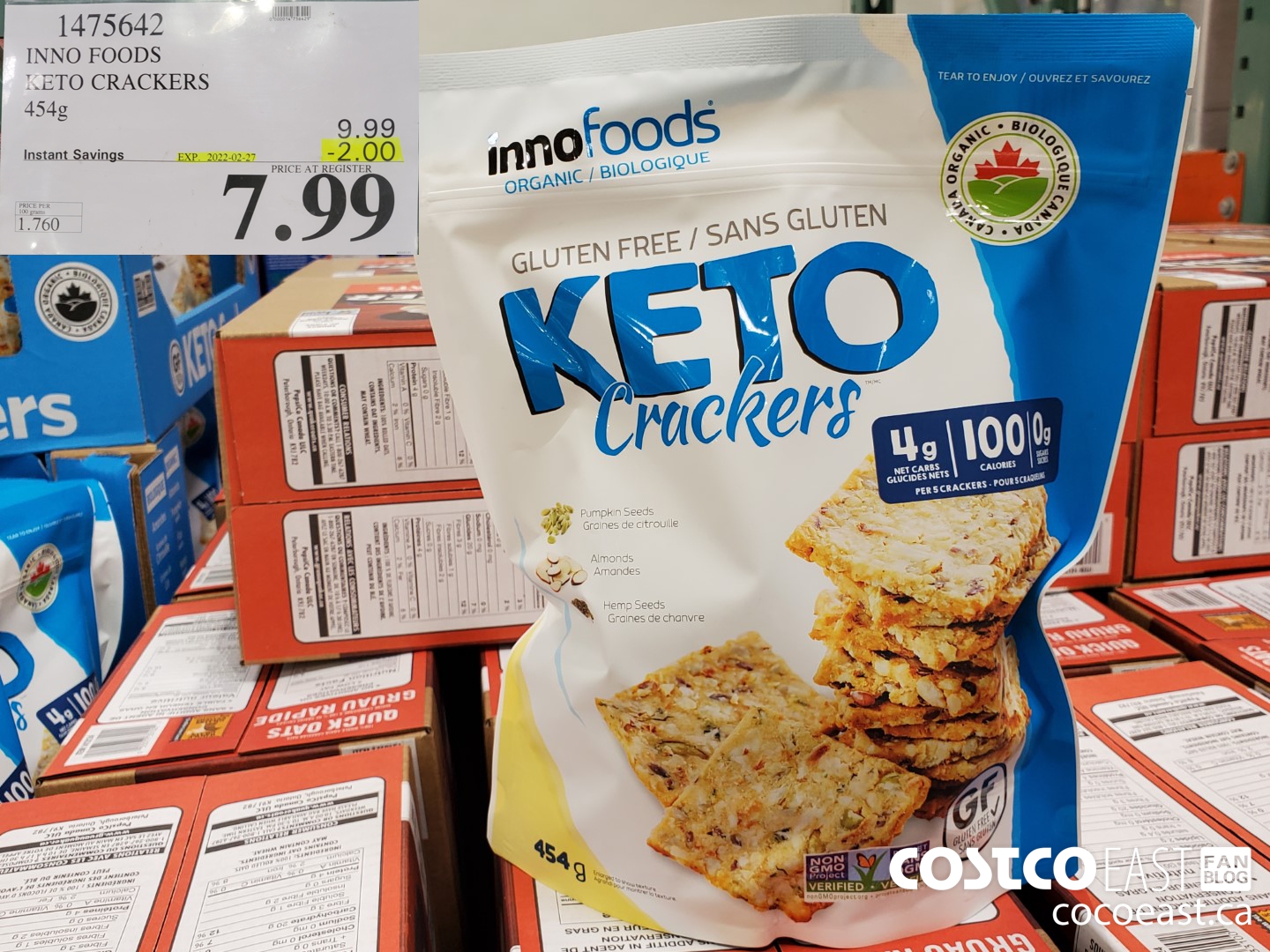 1475642 KETO CRACKERS ORGANIC GLUTEN FREE 454G ($2.00 INSTANT SAVINGS EXPIRES ON 2022-02-27) $7.99