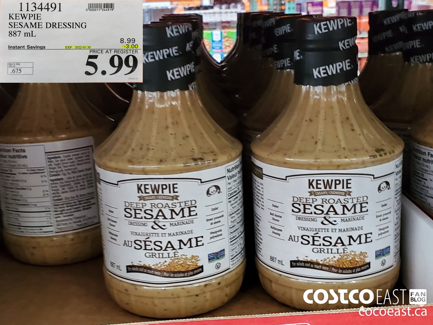 1134491 KEWPIE SESAME DRESSING 887 ML ($3.00 INSTANT SAVINGS EXPIRES ON 2022-01-30) $5.99