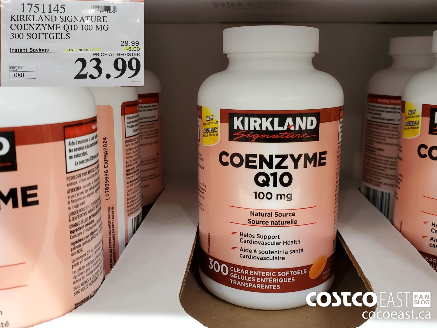 1751145 KIRKLAND SIGNATURE COENZYME Q10 100 MG 300 SOFTGELS ($6.00 INSTANT SAVINGS EXPIRES ON 2022-01-30) $23.99