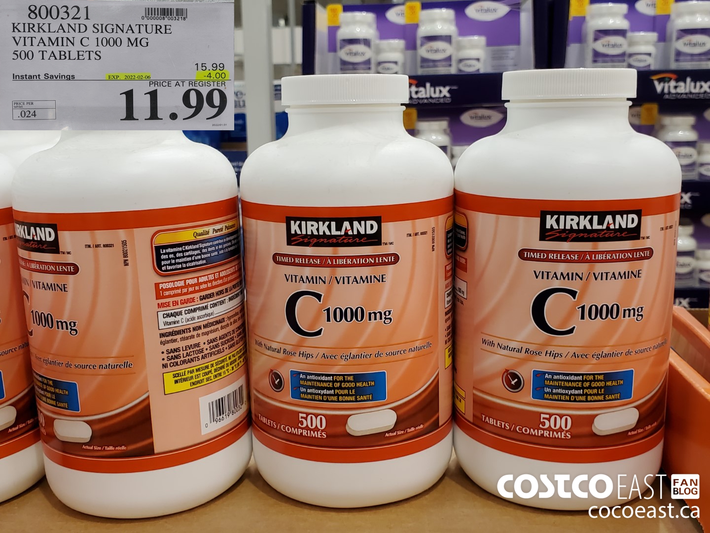 800321 KIRKLAND SIGNATURE VITAMIN C 1000 MG 500 TABLETS ($4.00 INSTANT SAVINGS EXPIRES ON 2022-02-06) $11.99