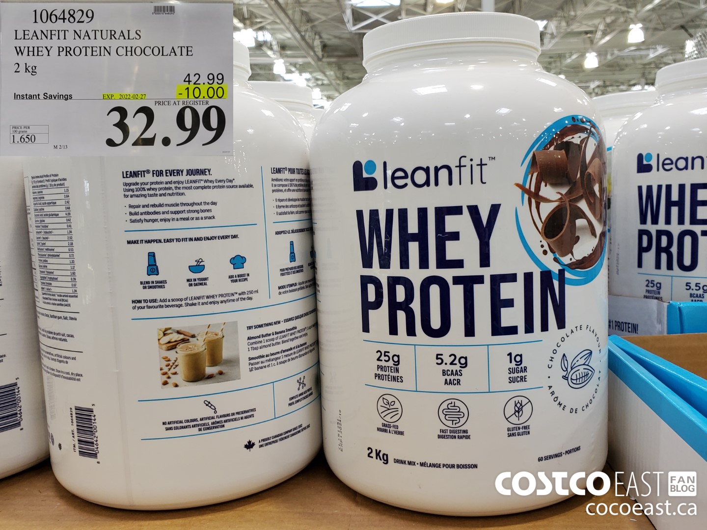 1064829 LEANFIT NATURALS WHEY PROTEIN CHOCOLATE 2 kg ($10.00 INSTANT SAVINGS EXPIRES ON 2022-02-27) $32.99