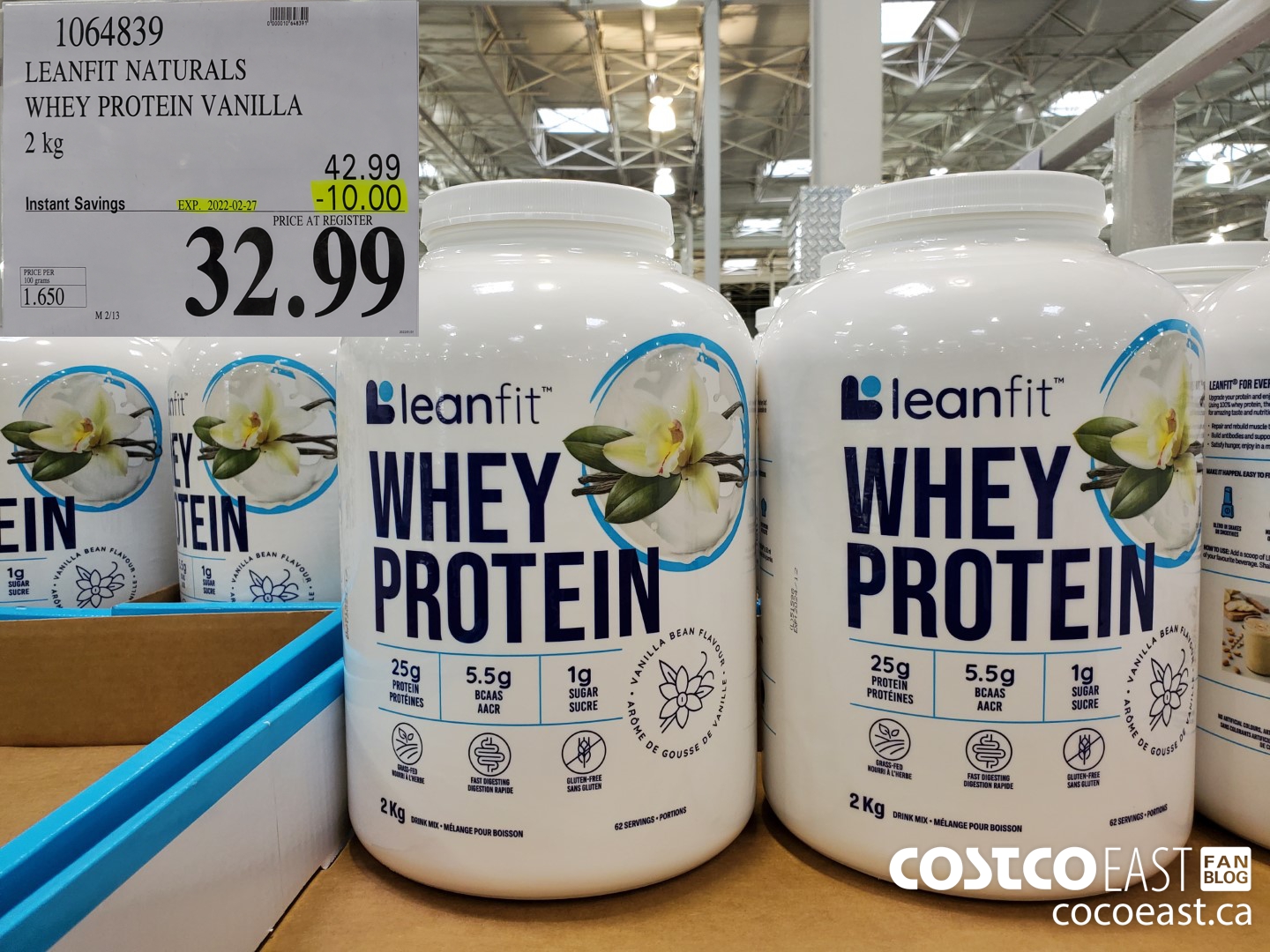 1064839 LEANFIT NATURALS WHEY PROTEIN VANILLA 2 KG ($10.00 INSTANT SAVINGS EXPIRES ON 2022-02-27) $32.99
