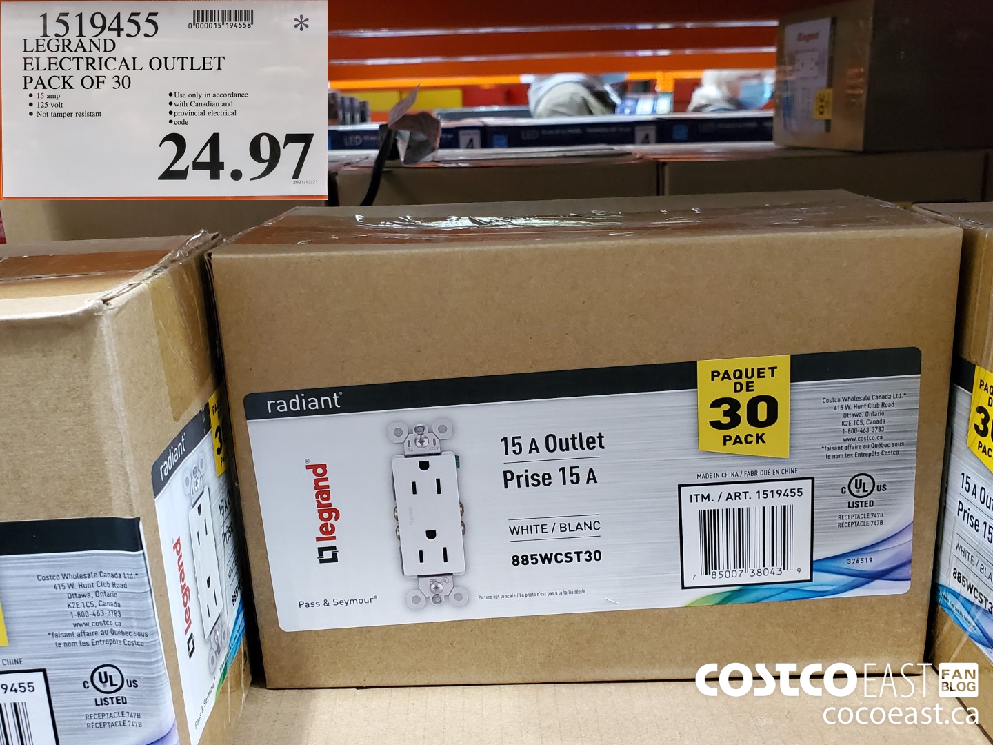 1519455 LEGRAND ELECTRICAL OUTLET PACK OF 30 $24.97