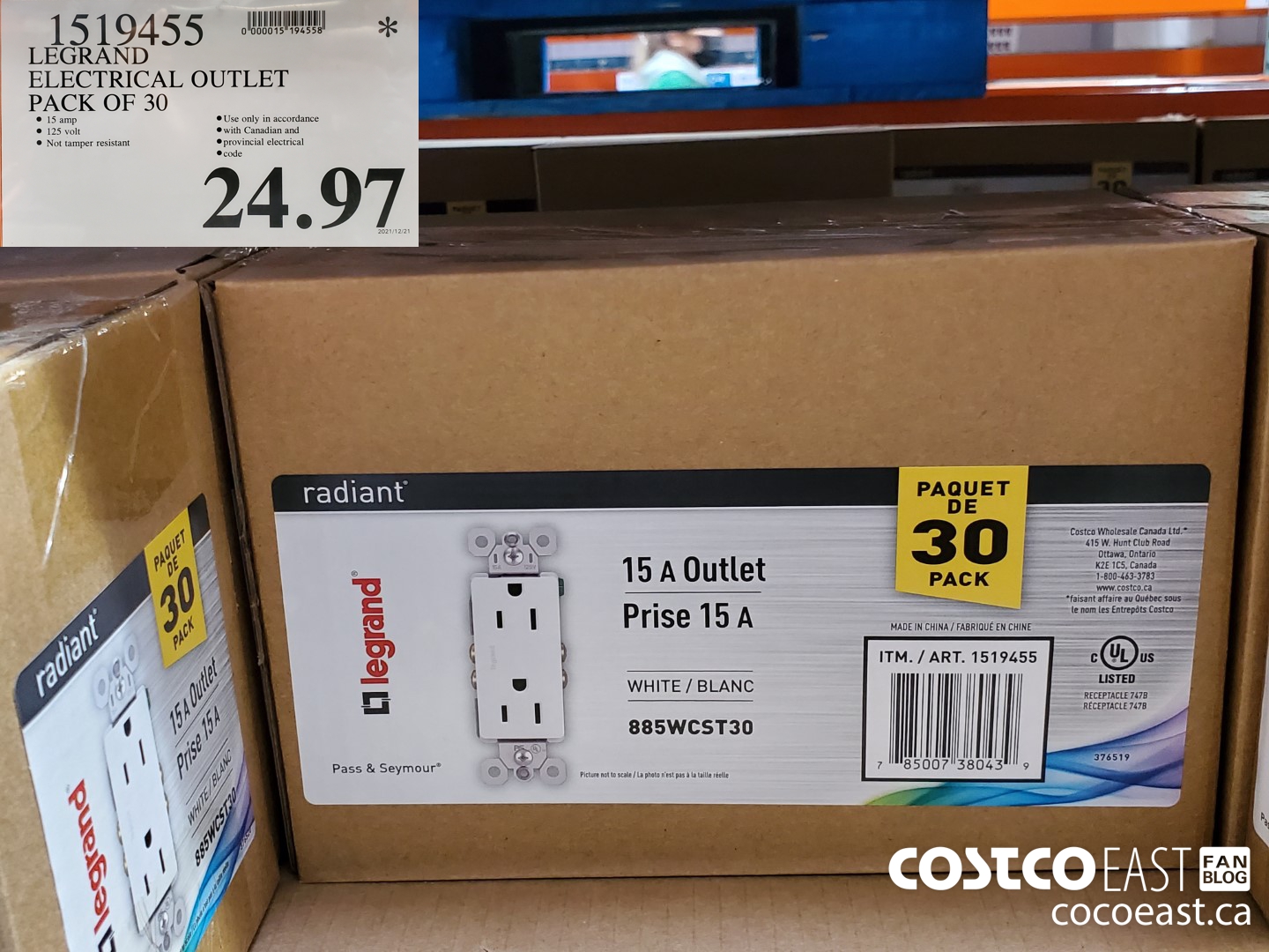 1519455 LEGRAND ELECTRICAL OUTLET PACK OF 30 $24.97