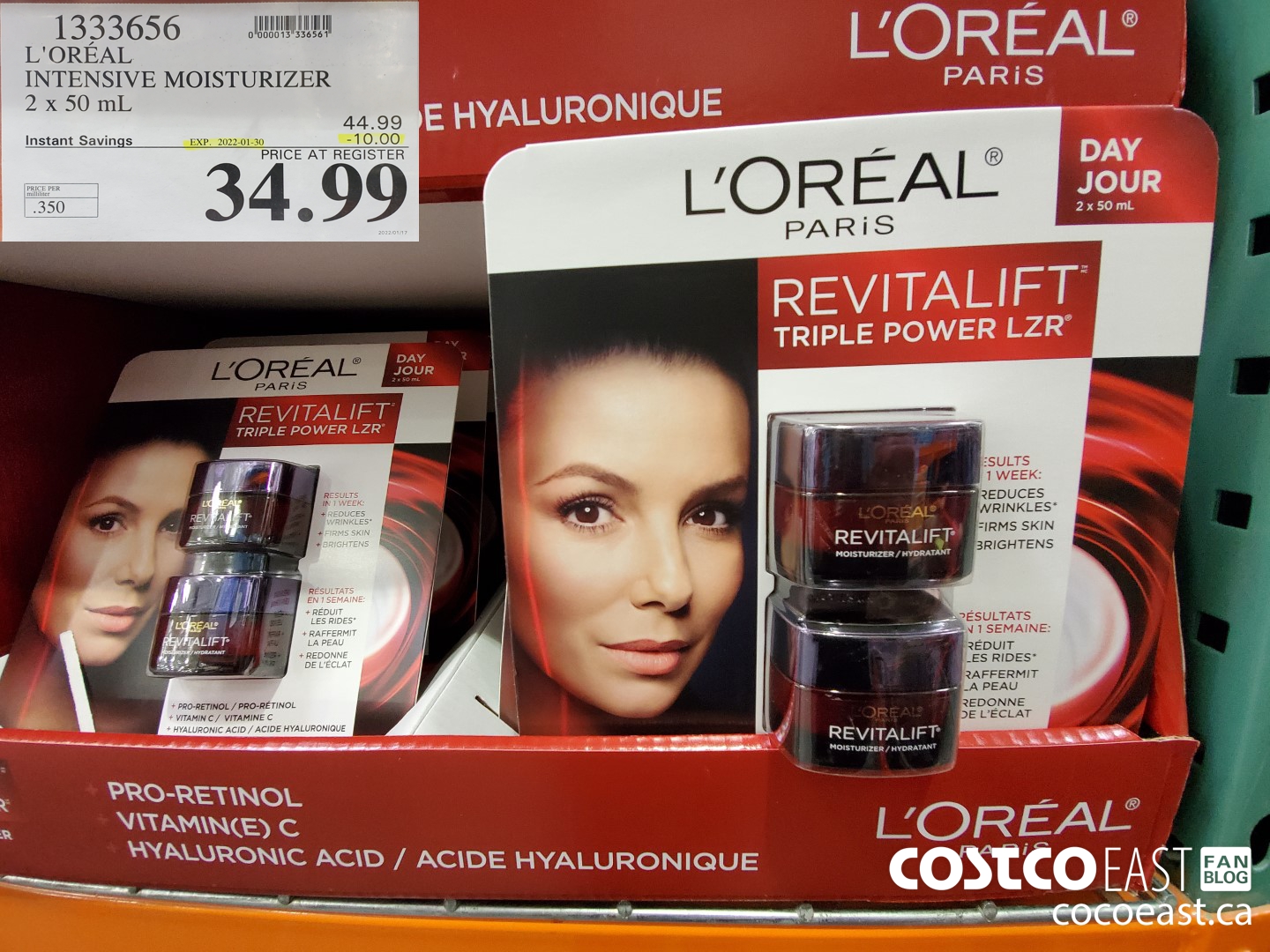 1333656 L'OREAL INTENSIVE MOISTURIZER 2 x 50 mL ($10.00 INSTANT SAVINGS EXPIRES ON 2022-01-30) $34.99