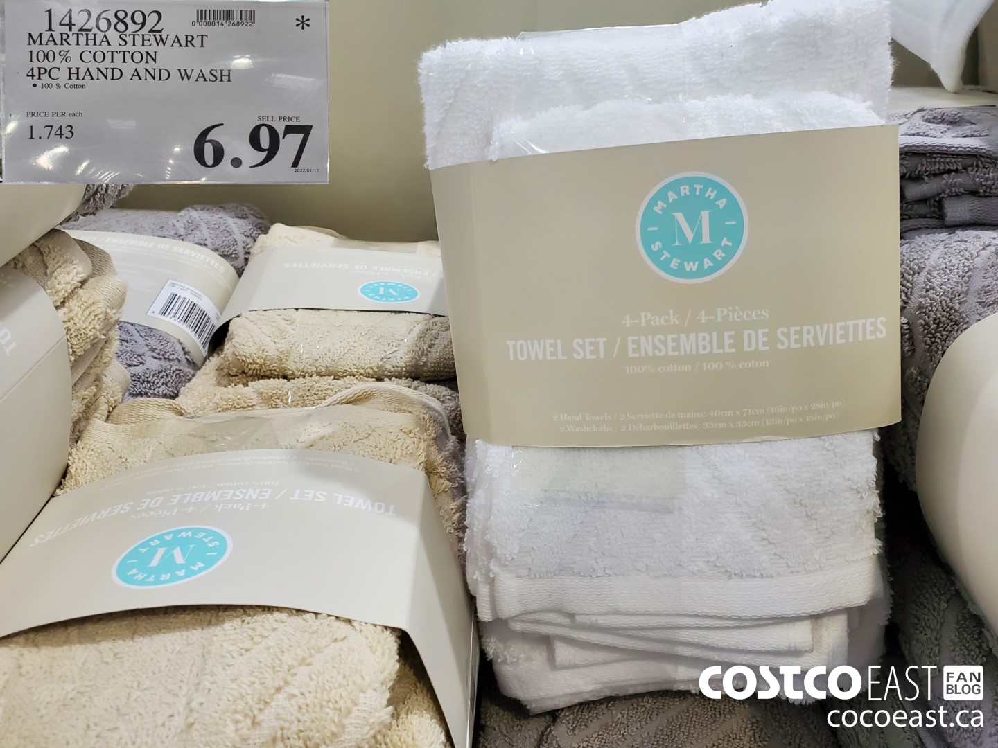 1426892 MARTHA STEWART 100% COTTON 4PC HAND AND WASH $6.97