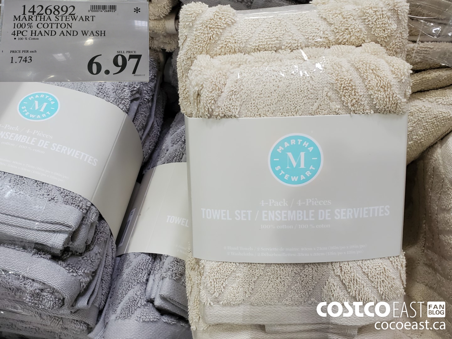 1426892 MARTHA STEWART 100% COTTON 4PC HAND AND WASH $6.97