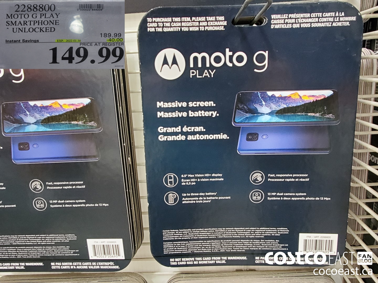 2288800 MOTO G PLAY SMARTPHONE *UNLOCKED ($40.00 INSTANT SAVINGS EXPIRES ON 2022-01-30) $149.99