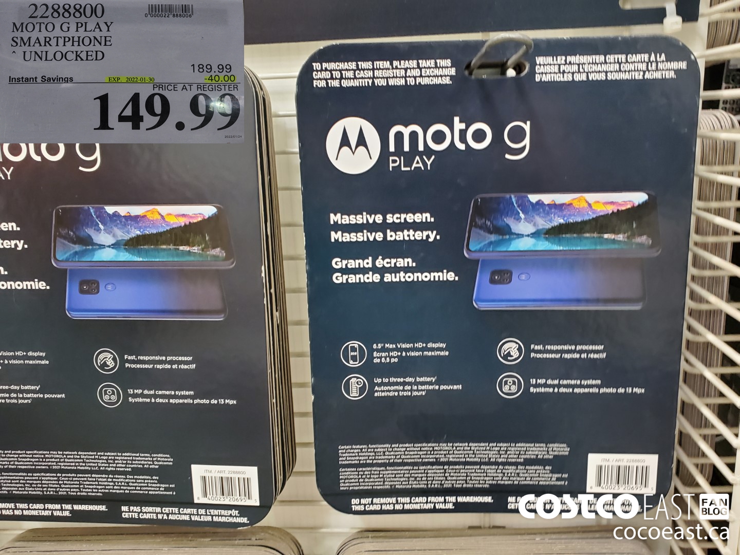 2288800 MOTO G PLAY SMARTPHONE *UNLOCKED ($40.00 INSTANT SAVINGS EXPIRES ON 2022-01-30) $149.99