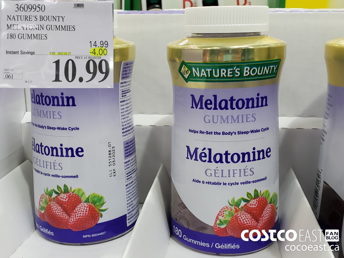 3609950 NATURE'S BOUNTY MELATONIN GUMMIES 180 GUMMIES ($4.00 INSTANT SAVINGS EXPIRES ON 2022-02-27) $10.99