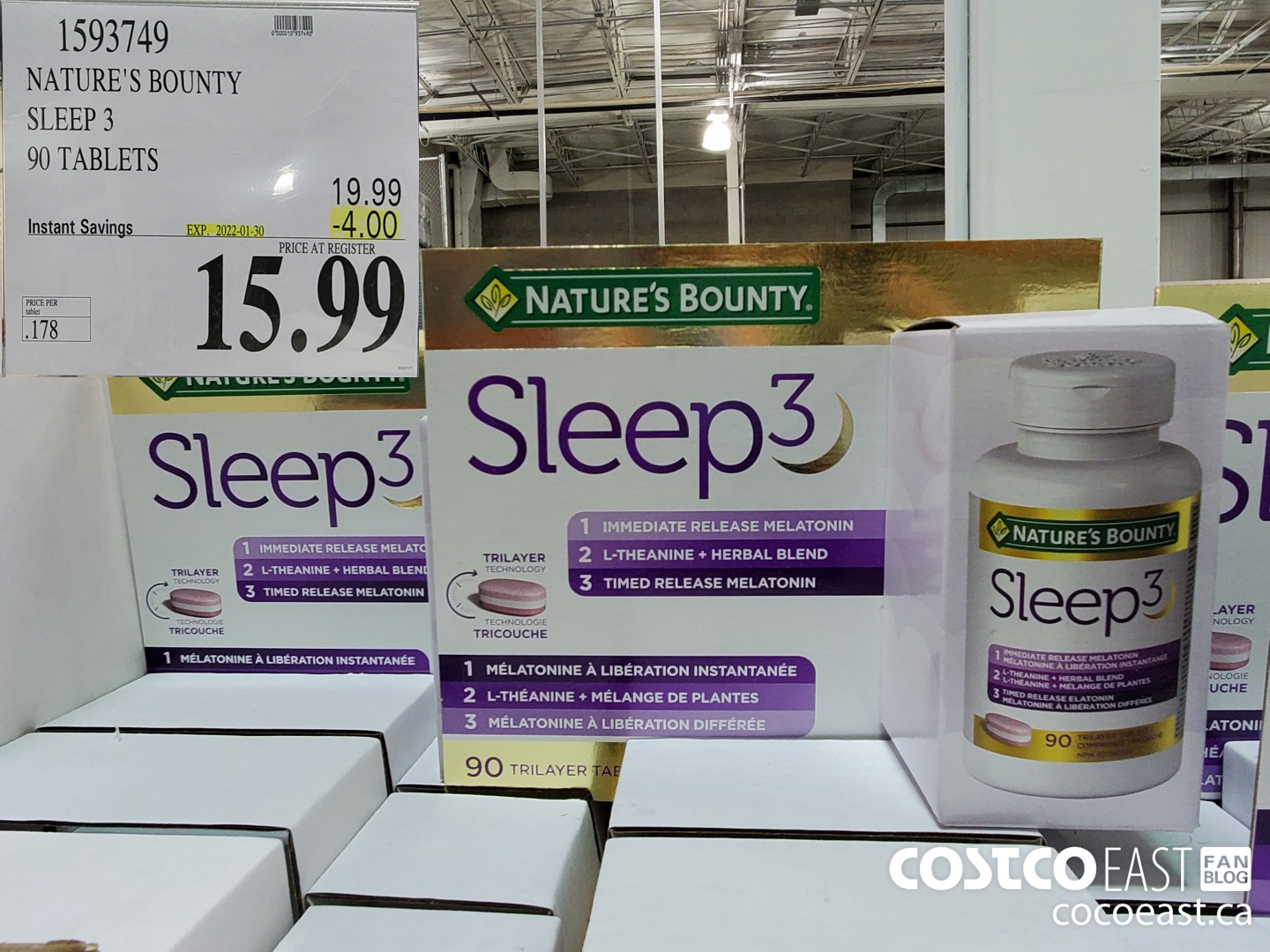1593749 NATURE'S BOUNTY SLEEP 3 90 TABLETS ($4.00 INSTANT SAVINGS EXPIRES ON 2022-01-30) $15.99