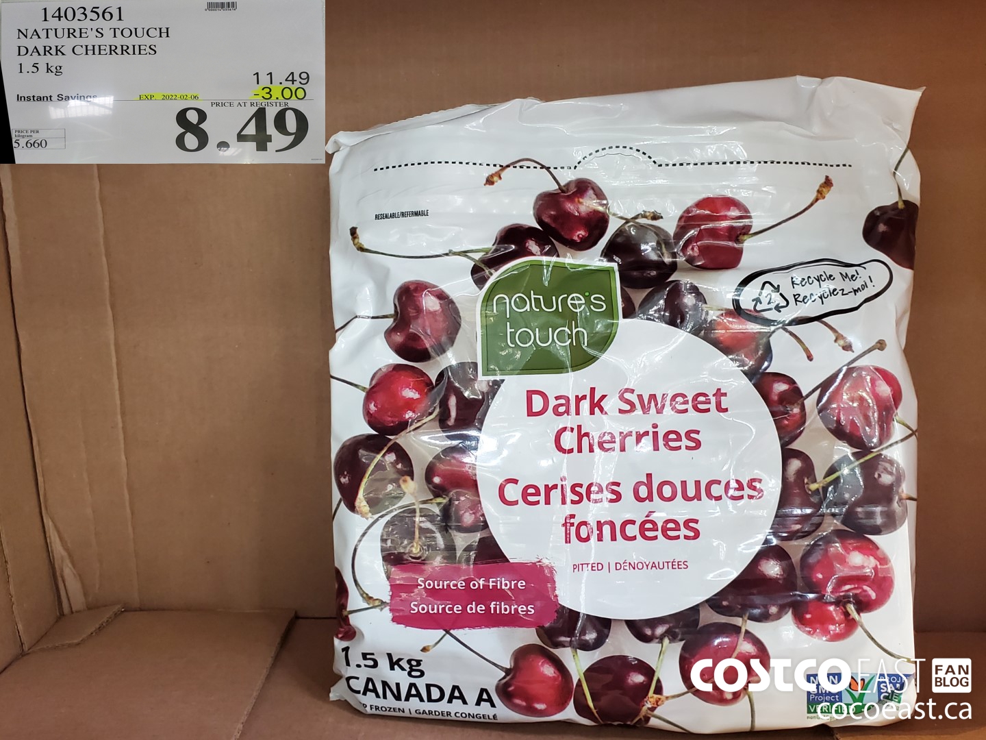 1403561 NATURE'S TOUCH DARK CHERRIES 1.5 kg 2021-28 ($3.00 INSTANT SAVINGS EXPIRES ON 2022-02-06) $8.49