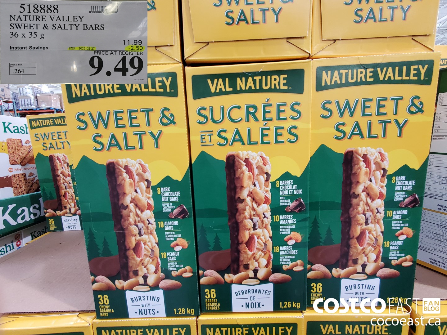 518888 NATURE VALLEY SWEET & SALTY BARS 36 X 35 G ($3.00 INSTANT SAVINGS EXPIRES ON 2022-02-27) $9.49