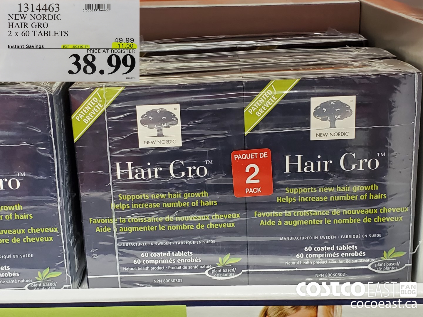 1314463 NEW NORDIC HAIR GRO 2 x 60 TABLETS ($11.00 INSTANT SAVINGS EXPIRES ON 2022-02-27) $38.99