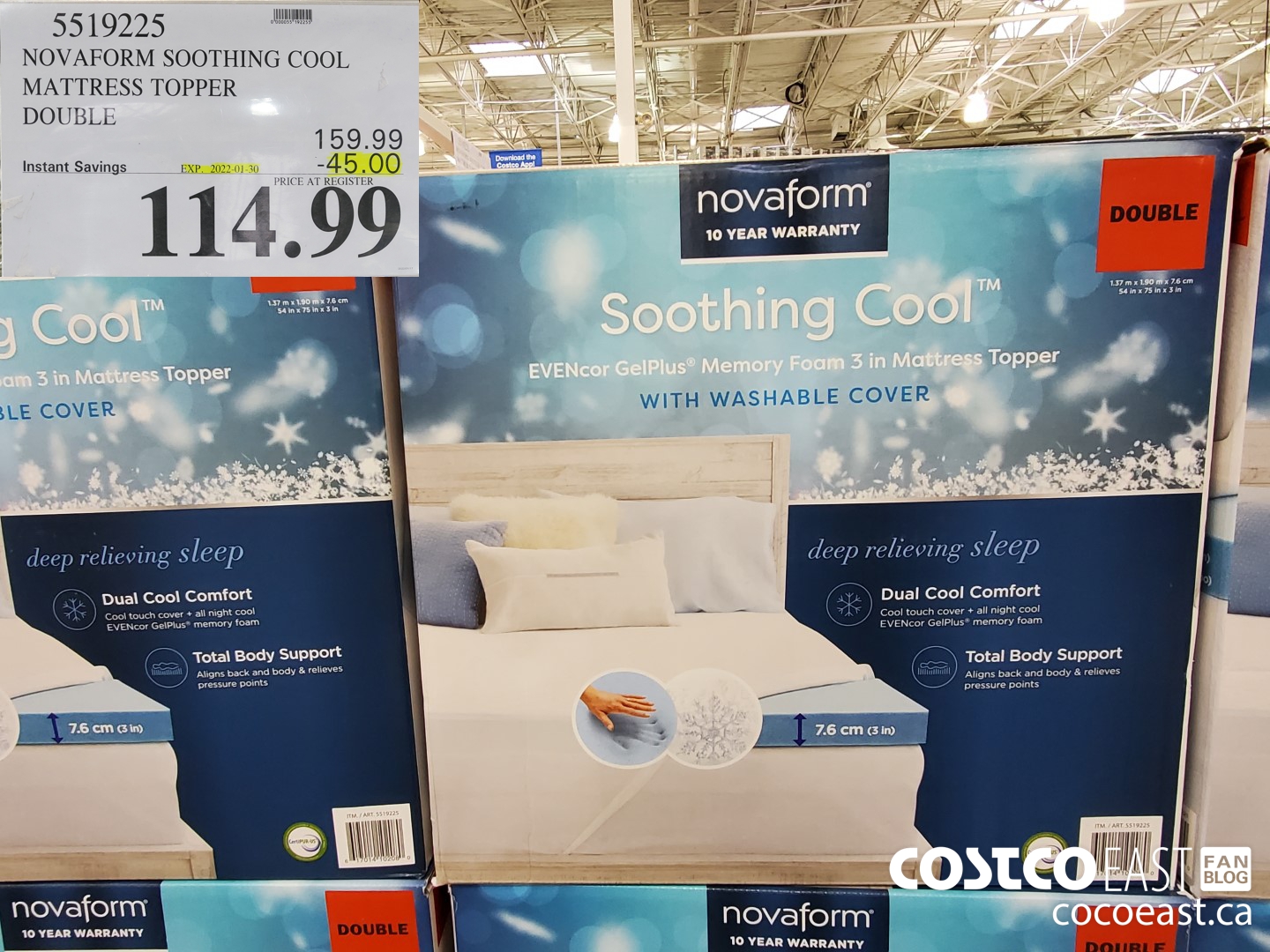 5519225 NOVAFOAM SOOTHING COOL MATTRESS TOPPER DOUBLE ($45.00 INSTANT SAVINGS EXPIRES ON 2022-01-30) $114.99