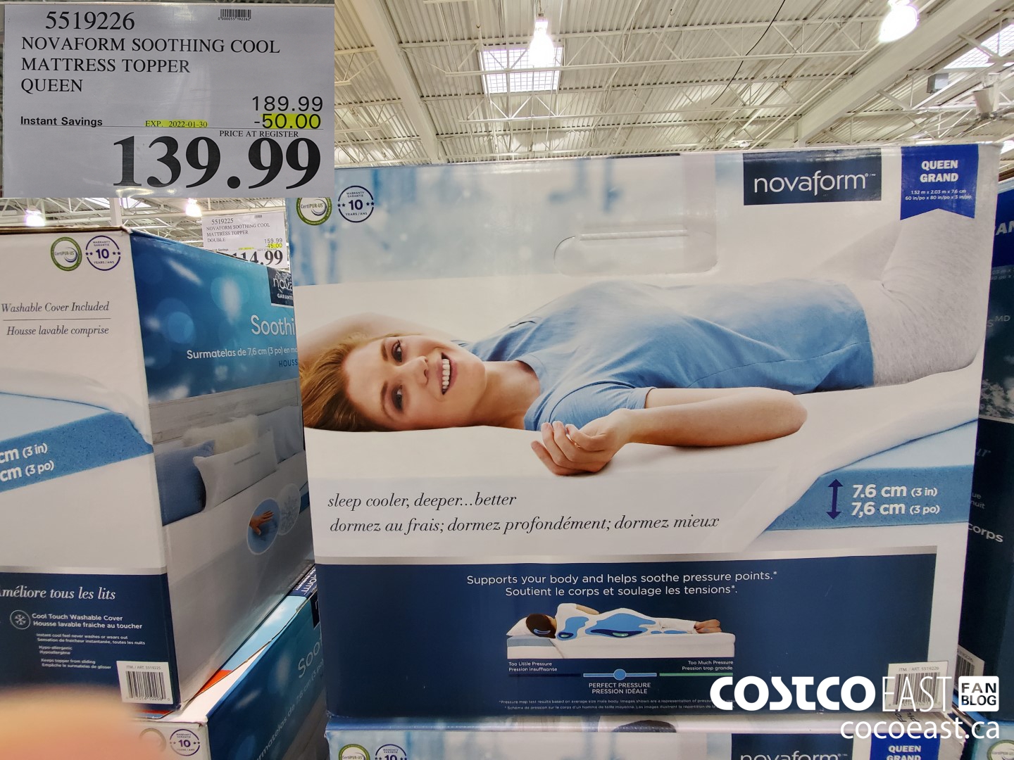 5519226 NOVAFOAM SOOTHING COOL MATTRESS TOPPER QUEEN ($50.00 INSTANT SAVINGS EXPIRES ON 2022-01-30) $139.99