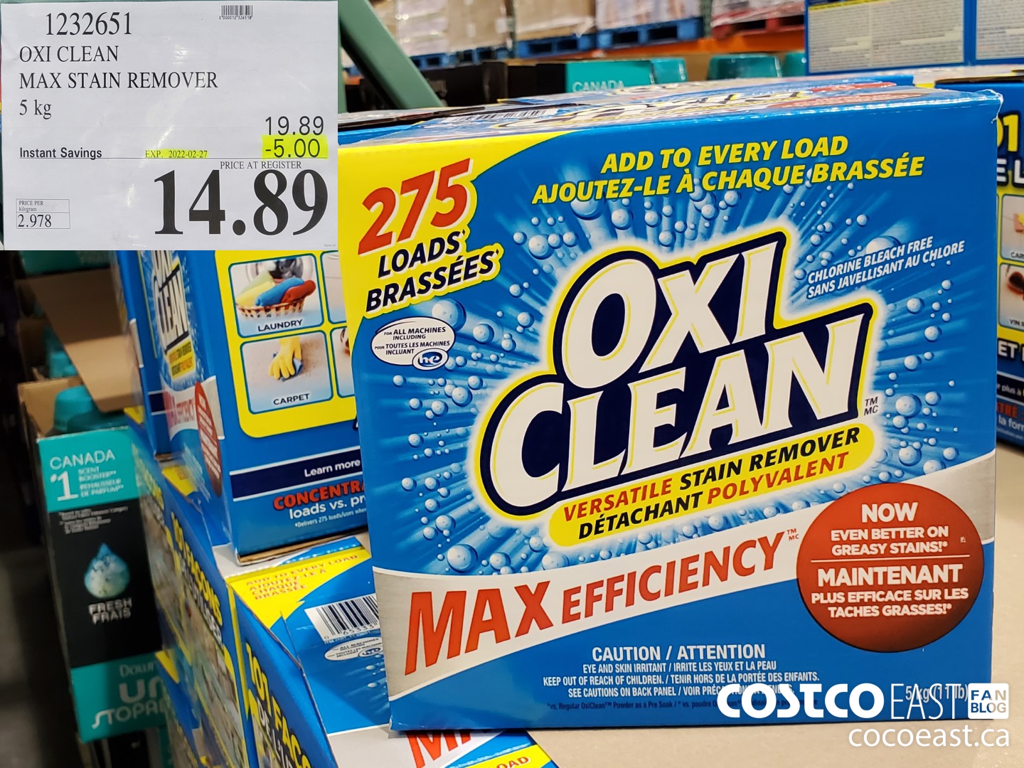 1232651 OXI CLEAN MAX STAIN REMOVER 5 kg ($5.00 INSTANT SAVINGS EXPIRES ON 2022-02-27) $14.89