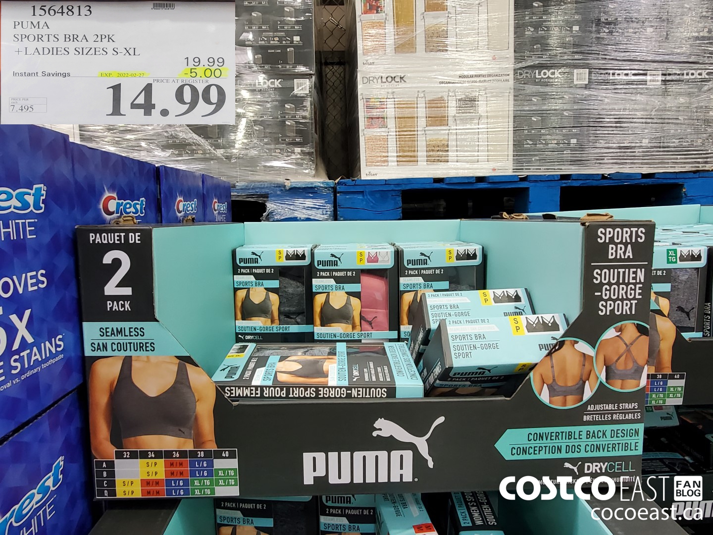 1564813 PUMA SPORTS BRA 2PK +LADIES SIZES S-XL ($5.00 INSTANT SAVINGS EXPIRES ON 2022-02-27) $14.99
