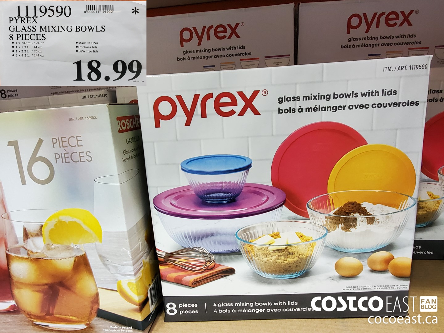 1119590 PYREX GLASS MIXING BOWLS 8 PIECES $18.99