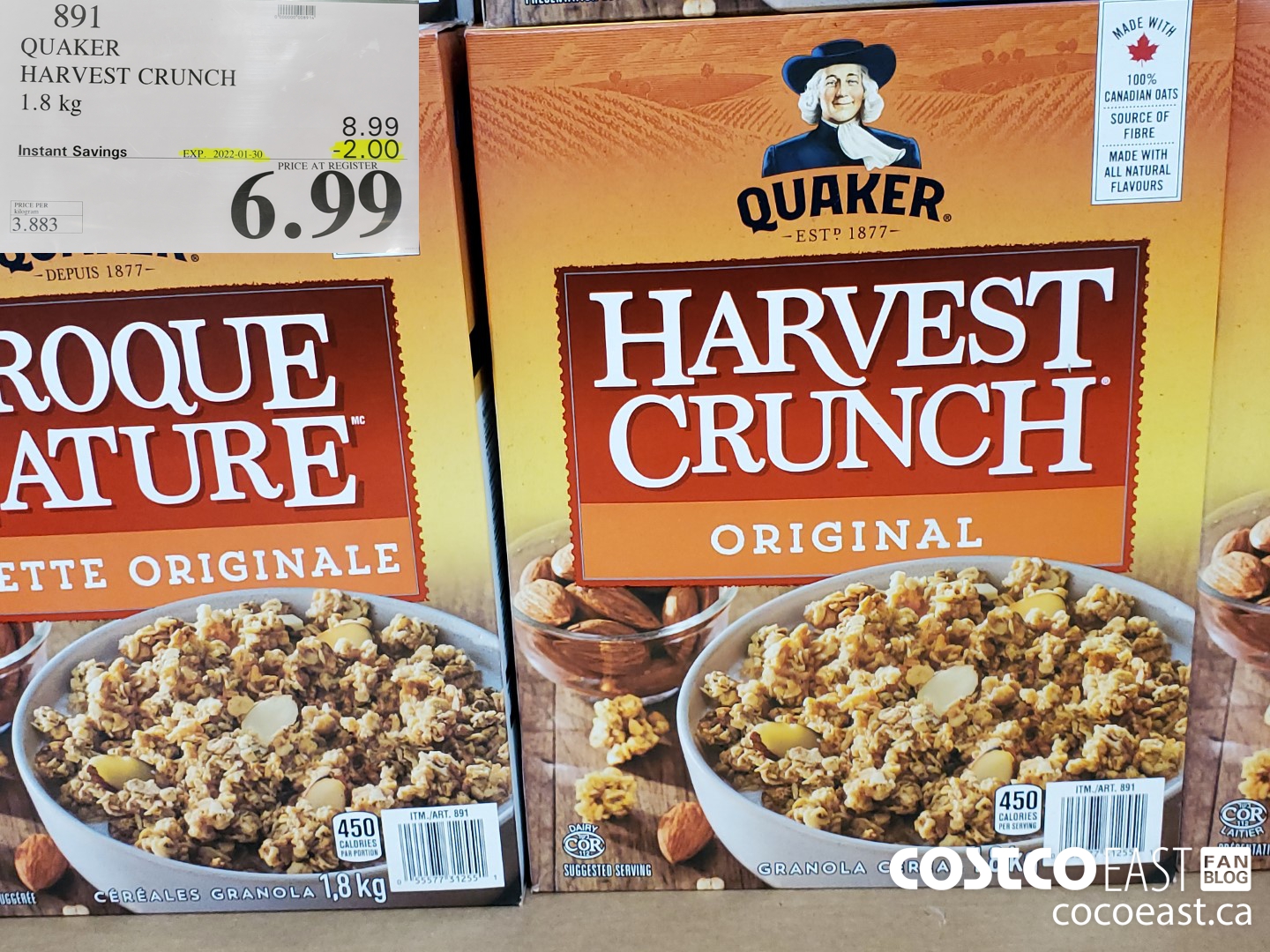 891 QUAKER HARVEST CRUCH 1.8 KG ($2.00 INSTANT SAVINGS EXPIRES ON 2022-01-30) $6.99