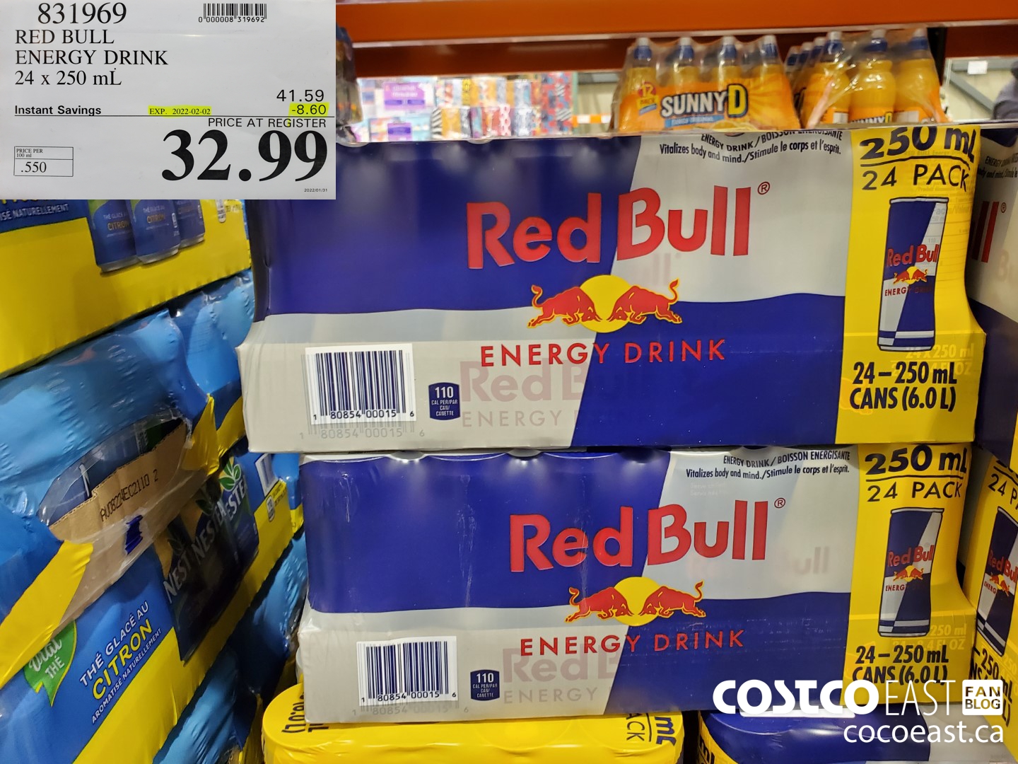 831969 RED BULL ENERGY DRINK 24 x 250 mL ($8.60 INSTANT SAVINGS EXPIRES ON 2022-02-02) $32.99