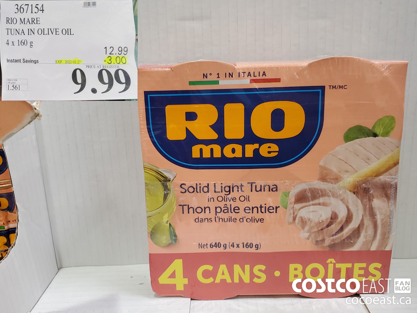 367154 RIO MARE TUNA IN OLIVE OIL 4 x 160 g ($3.00 INSTANT SAVINGS EXPIRES ON 2022-02-27) $9.99