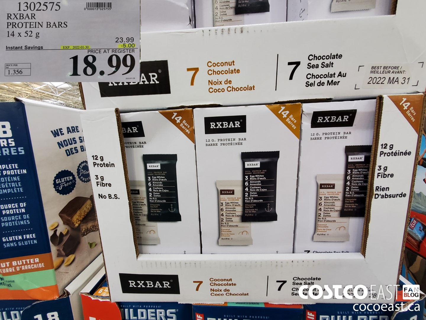 1302575 RXBAR PROTEIN BARS 14 x 52 G ($5.00 INSTANT SAVINGS EXPIRES ON 2022-01-30) $18.99