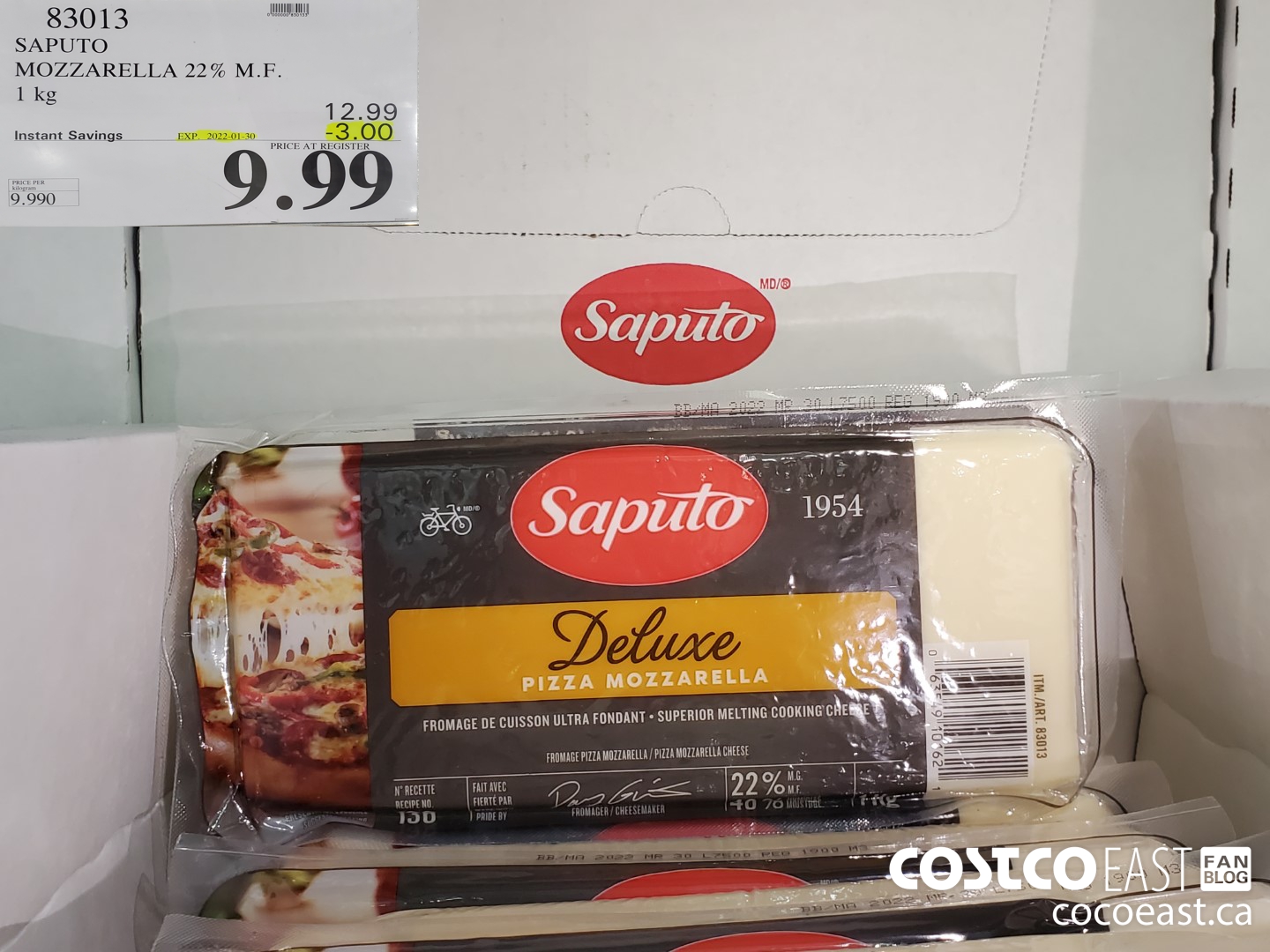 83013 SAPUTO MOZZARELLA 22% M.F. 1 KG ($3.00 INSTANT SAVINGS EXPIRES ON 2022-01-30) $9.99