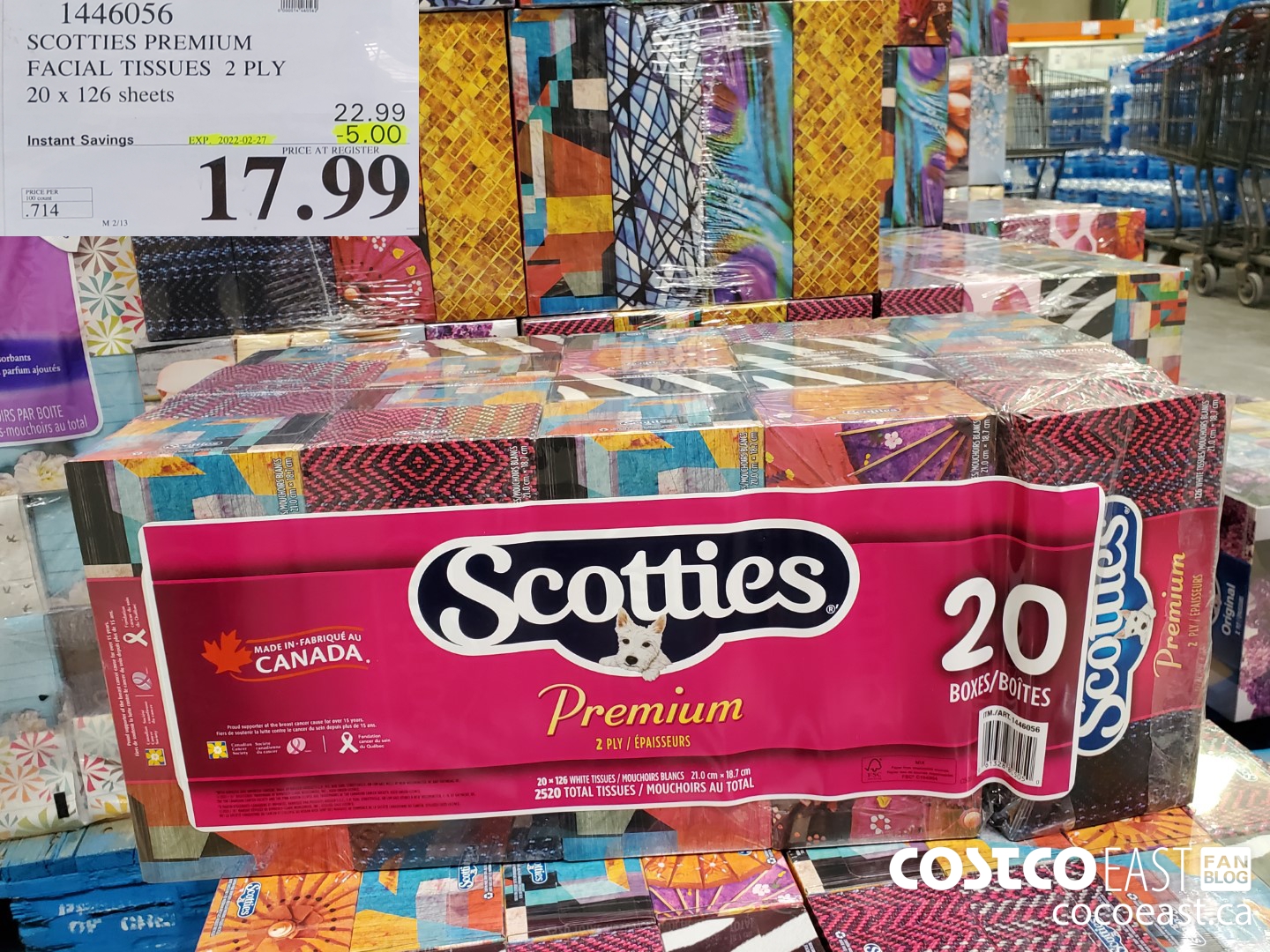 1446056 SCOTTIE PREMIUM FACIAL TISSUES 2 PLY 20 x 126 sheets ($5.00 INSTANT SAVINGS EXPIRES ON 2022-02-27) $17.99