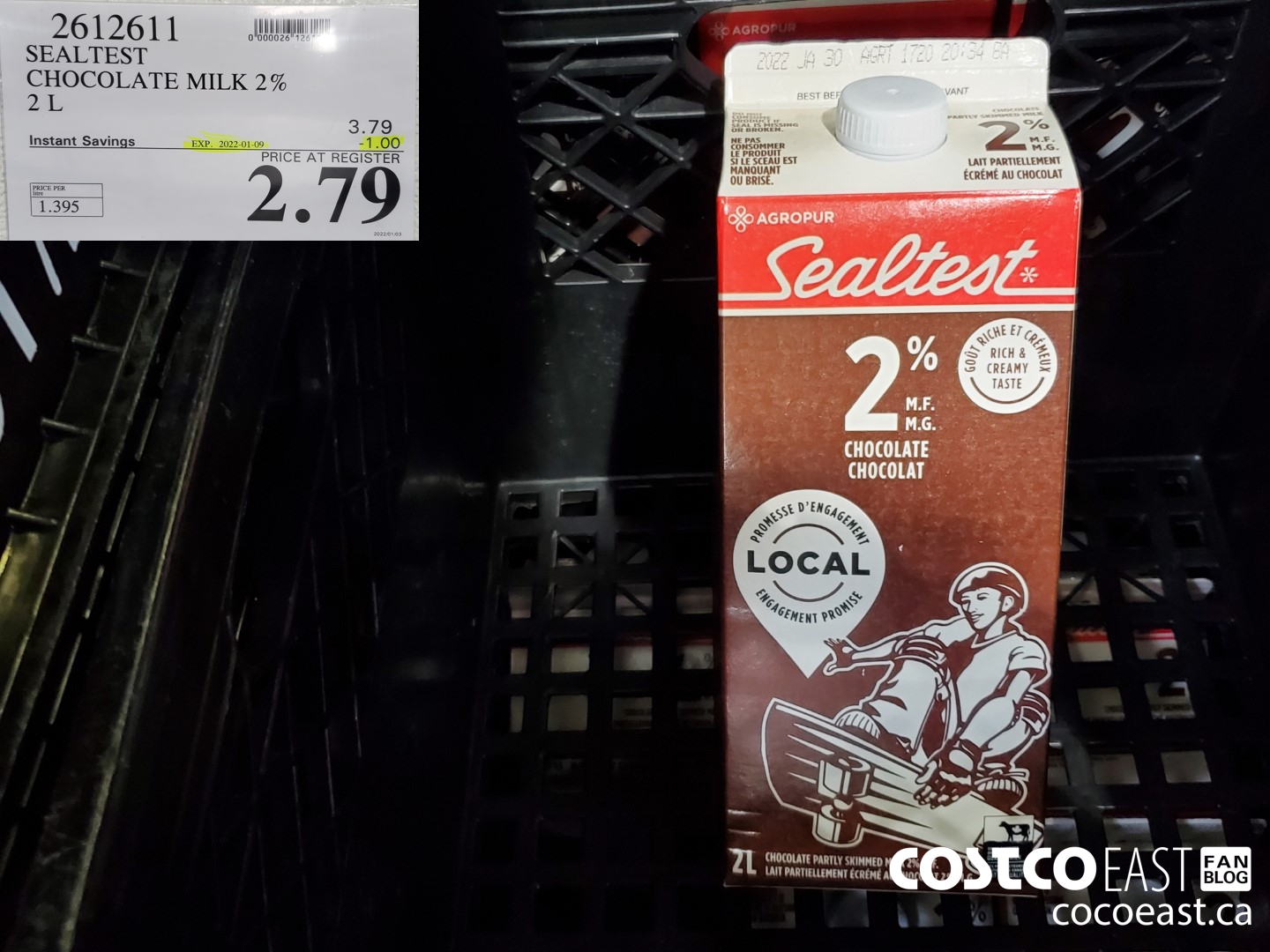 2612611 SEALTEST CHOCOLATE MILK 2% 2 L ($1.00 INSTANT SAVINGS EXPIRES ON 2022-01-09) $2.79