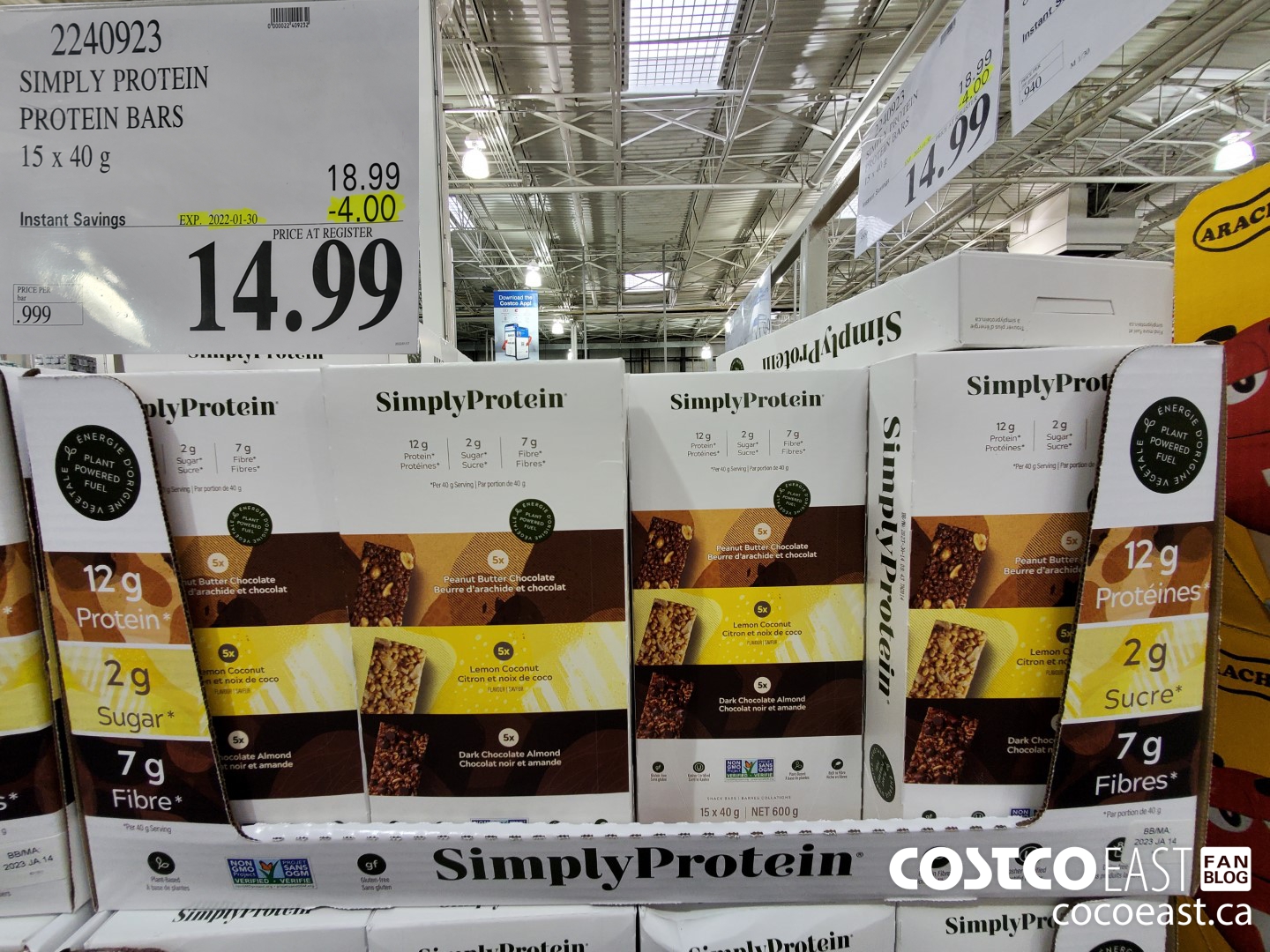 2240923 SIMPLY PROTEIN PROTEIN BARS 15 x 40 g  ($4.00 INSTANT SAVINGS EXPIRES ON 2022-01-30) $14.99