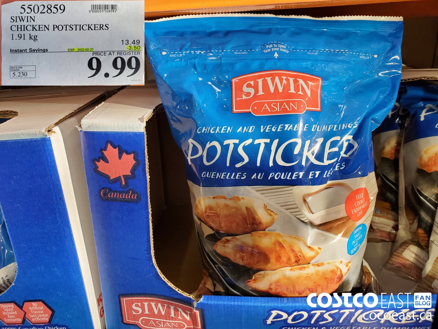 5502859 SIWIN CHICKEN POTSTICKERS 1.91 KG ($3.50 INSTANT SAVINGS EXPIRES ON 2022-02-27) $9.99