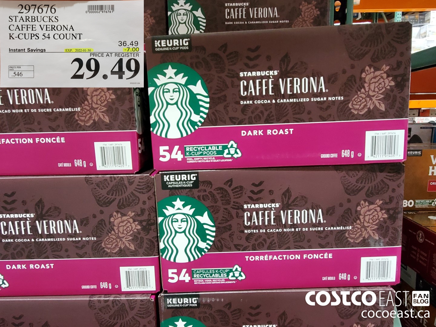 297676 STARBUCKS CAFFE VERONA K-CUPS 54 COUNT $29.49